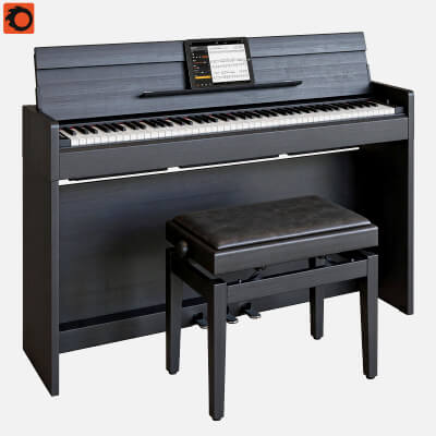 Dark Wood Digital Upright Piano with Bench 3D Model