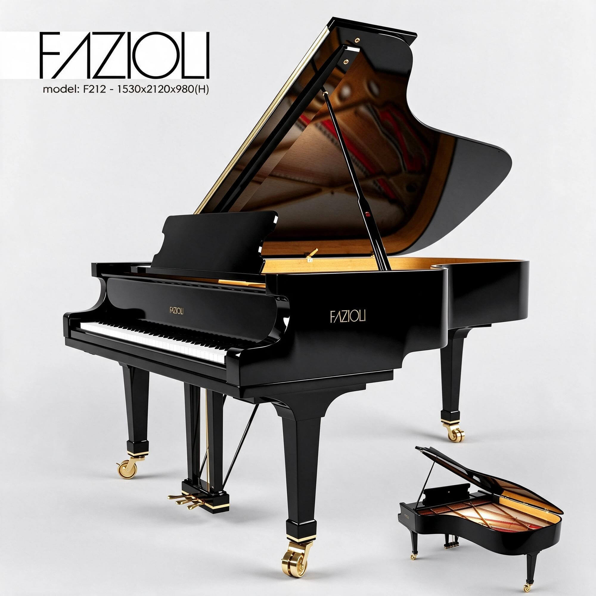 Fazioli F212 Black Grand Piano 3D Model 3D Model