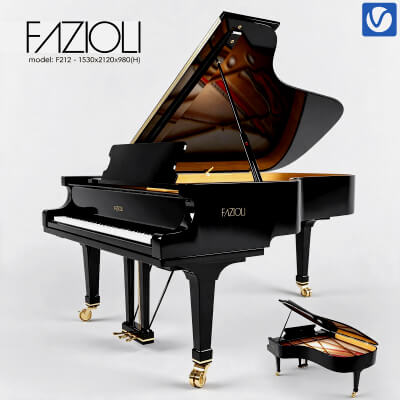 Fazioli F212 Black Grand Piano 3D Model