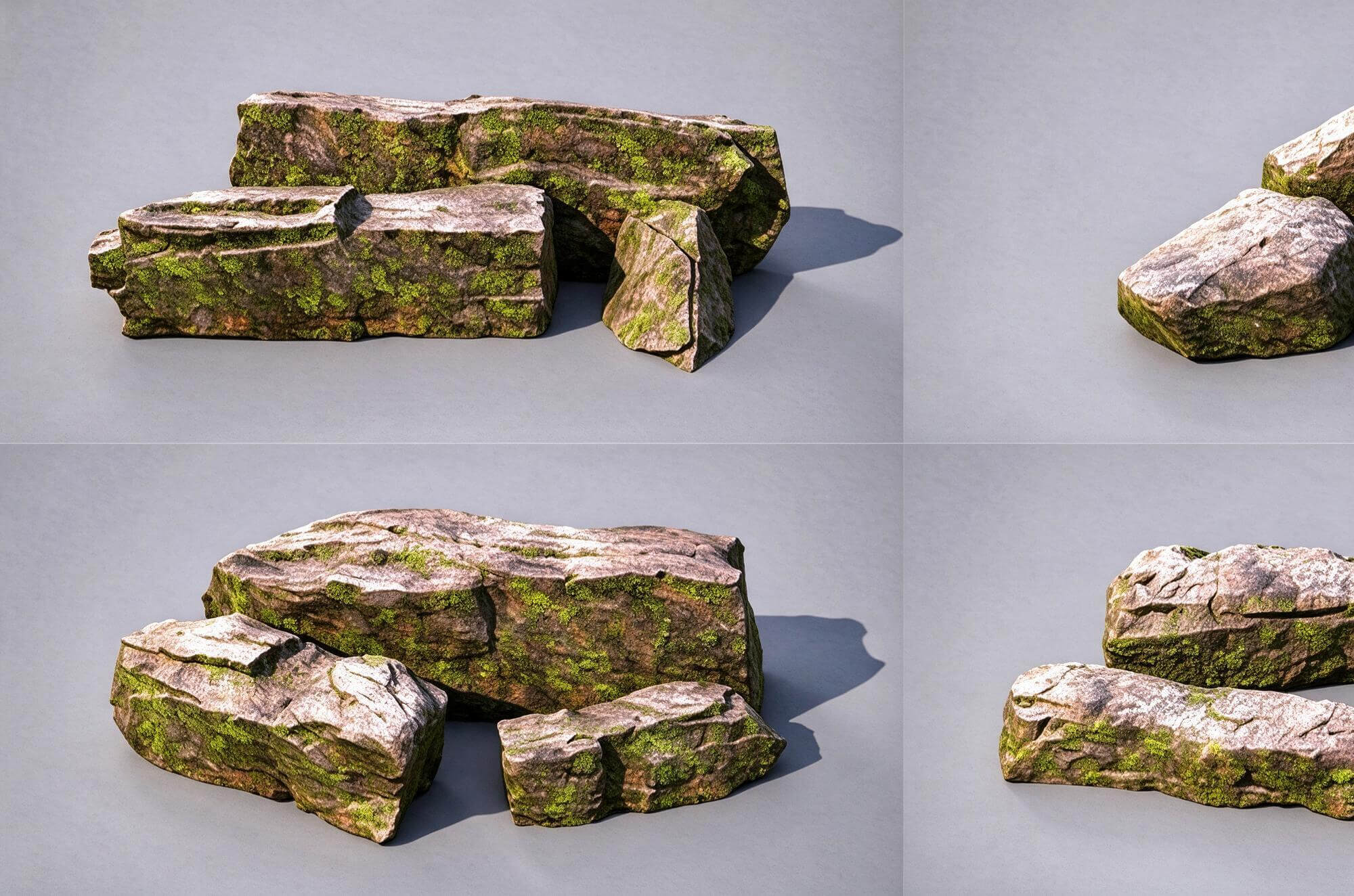Flat Mossy Boulder Cluster Pack 3D Model 3D Model