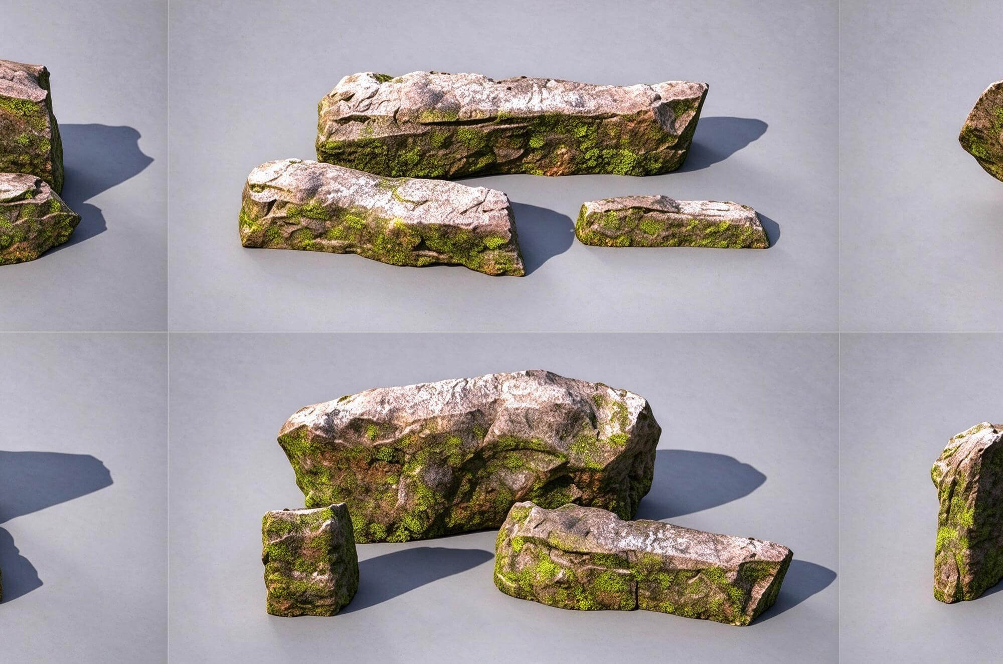 Flat Mossy Boulder Cluster Pack 3D Model 3D Model