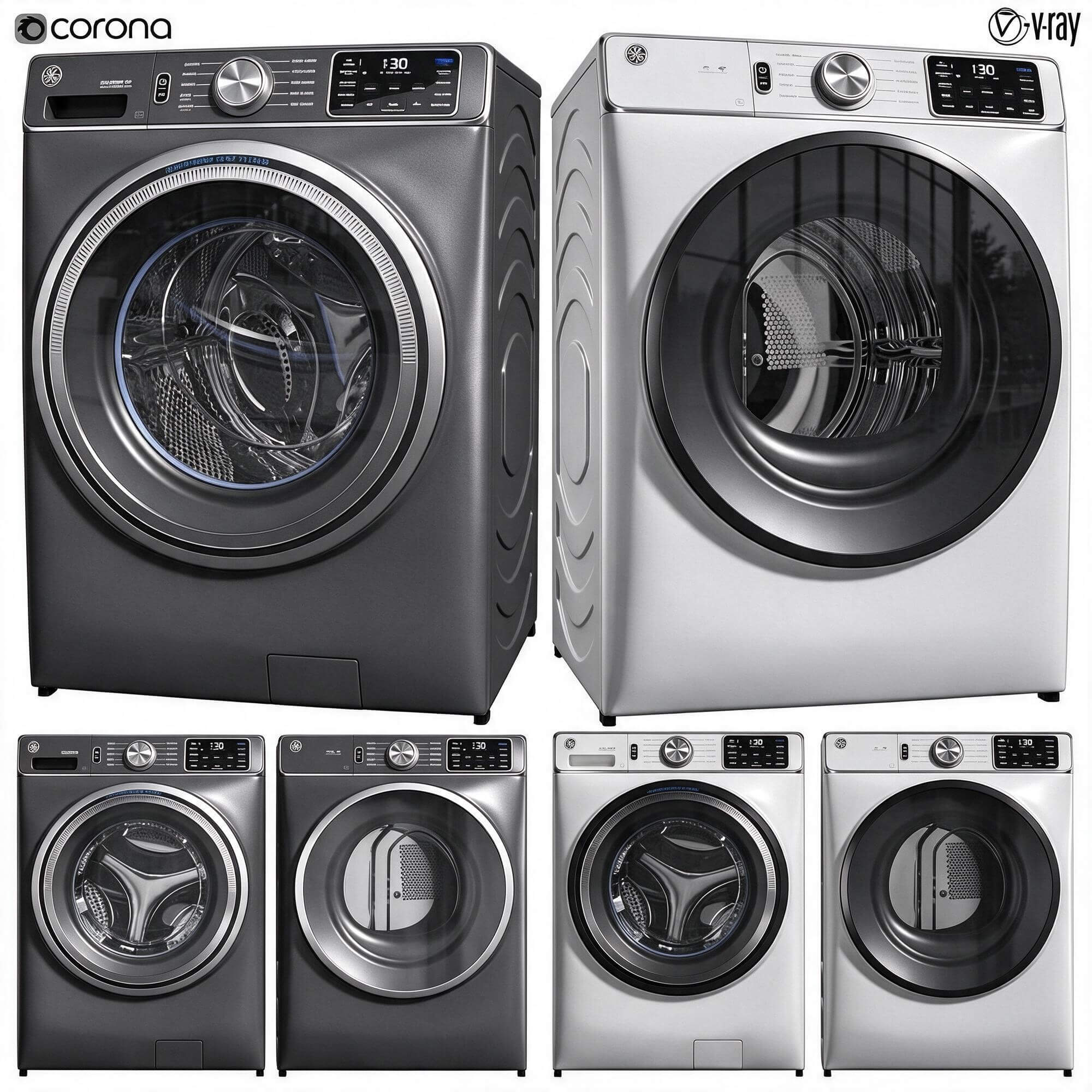 GE Front Load Washing Machine Two Color Versions 3D Model