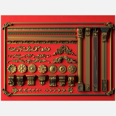 Golden Classic Architectural Decor Molding 3d Model Set