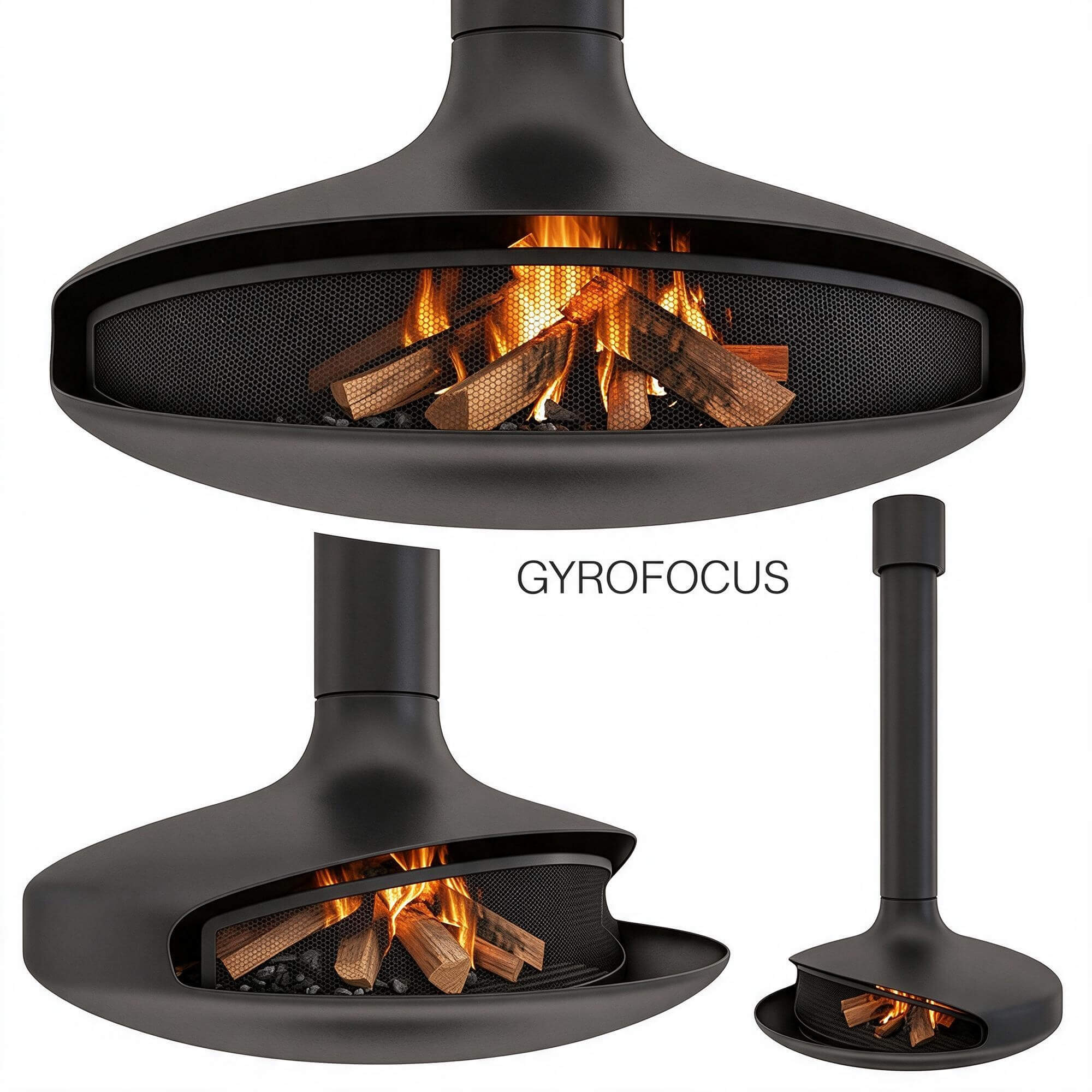 Gyrofocus Rotating Suspended Wood Burning Fireplace 3D Model 3D Model