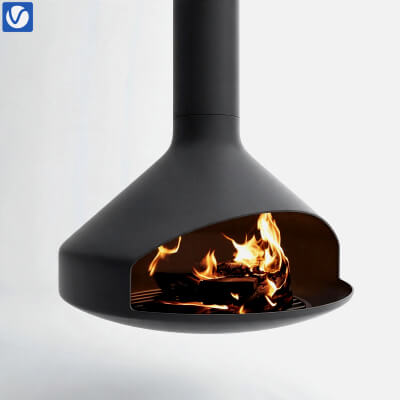 Hanging Suspended Dome Wood Burning Fireplace 3D Model