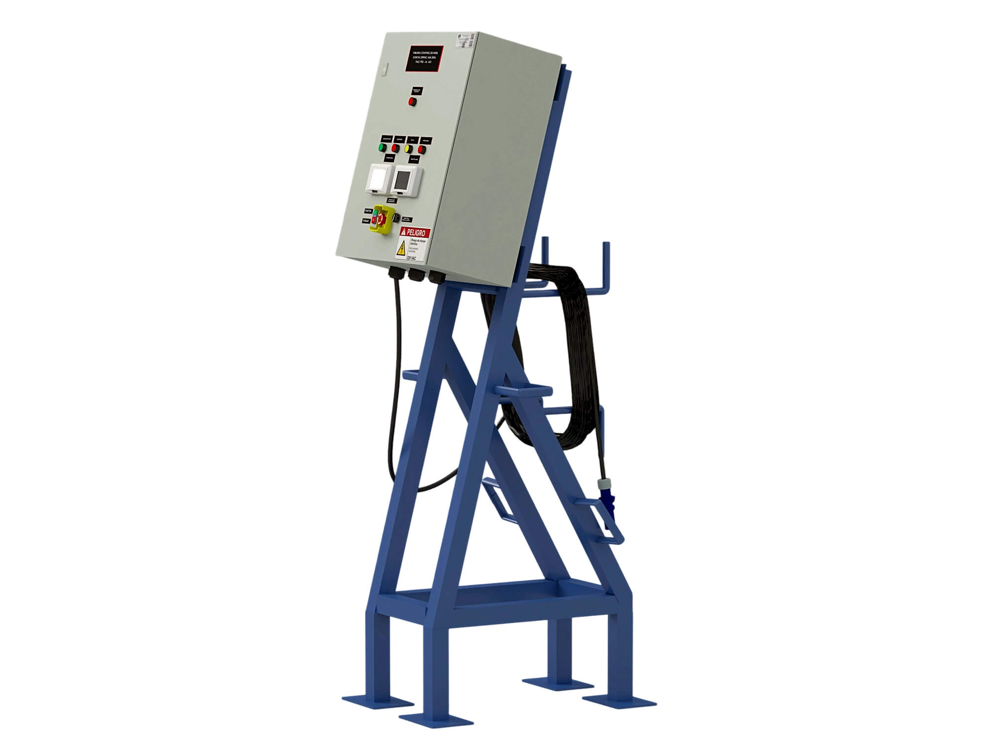 Industrial Electrical Control Panel on Blue Metal Stand 3D Model