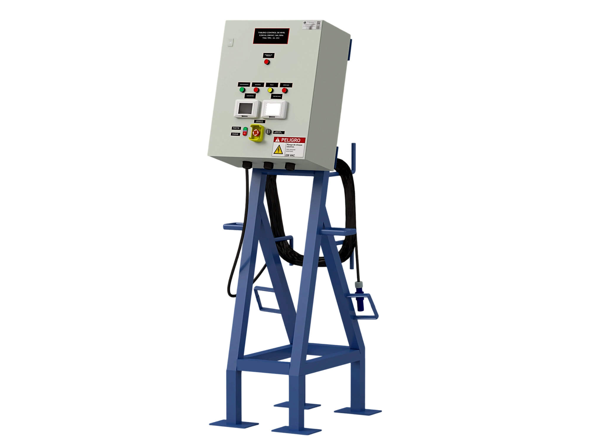 Industrial Electrical Control Panel on Blue Metal Stand 3D Model