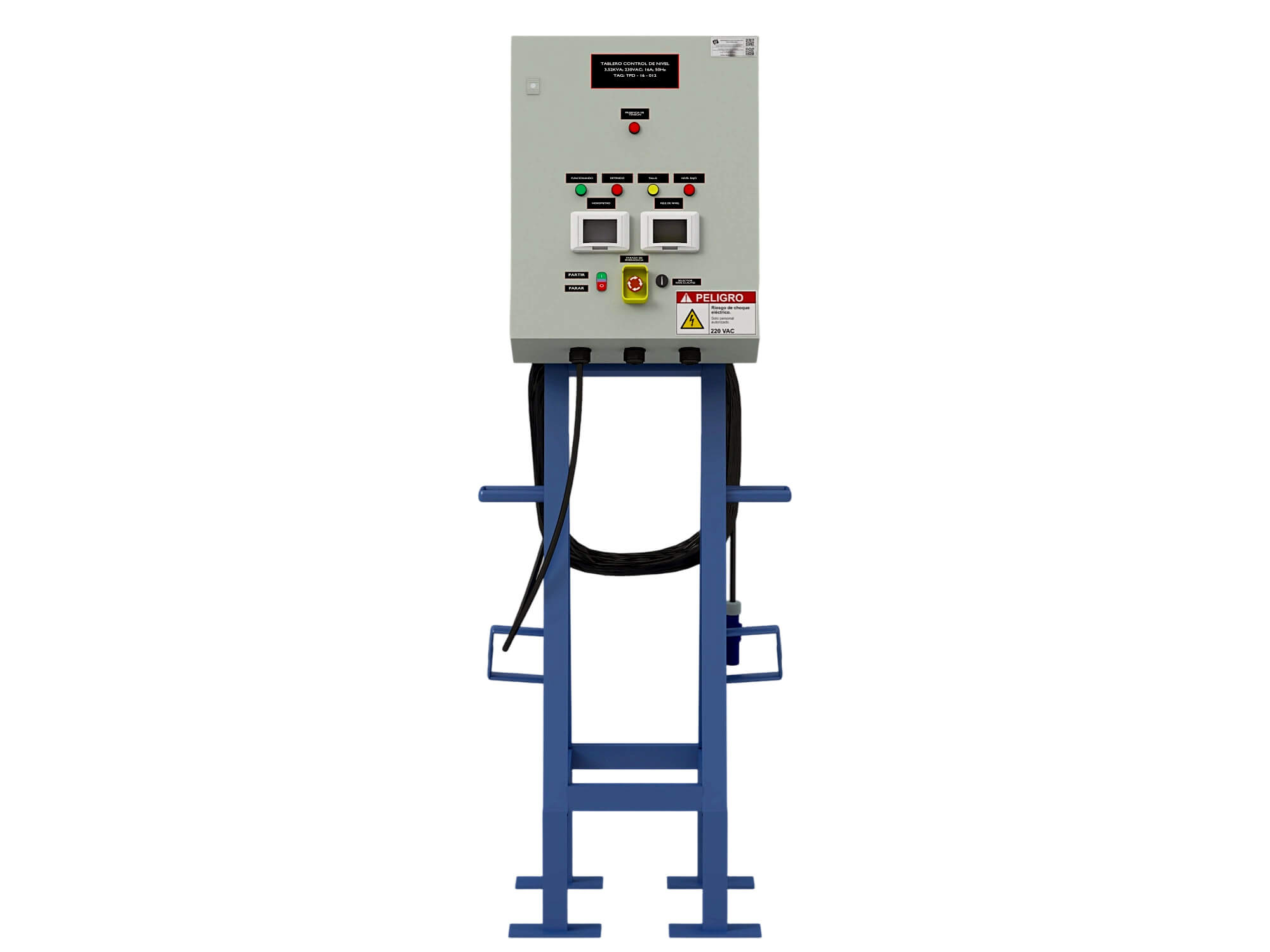Industrial Electrical Control Panel on Blue Metal Stand 3D Model