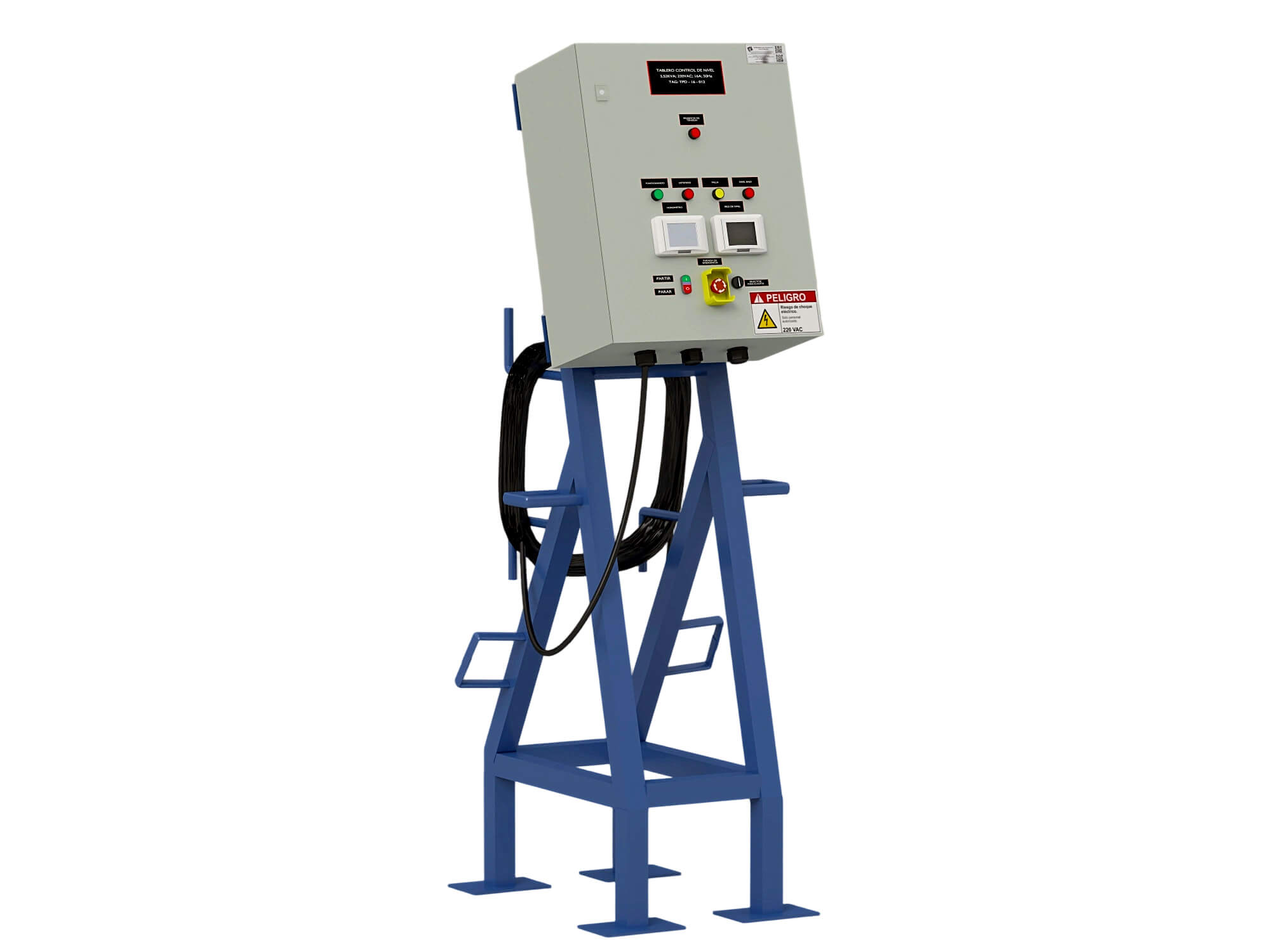 Industrial Electrical Control Panel on Blue Metal Stand 3D Model