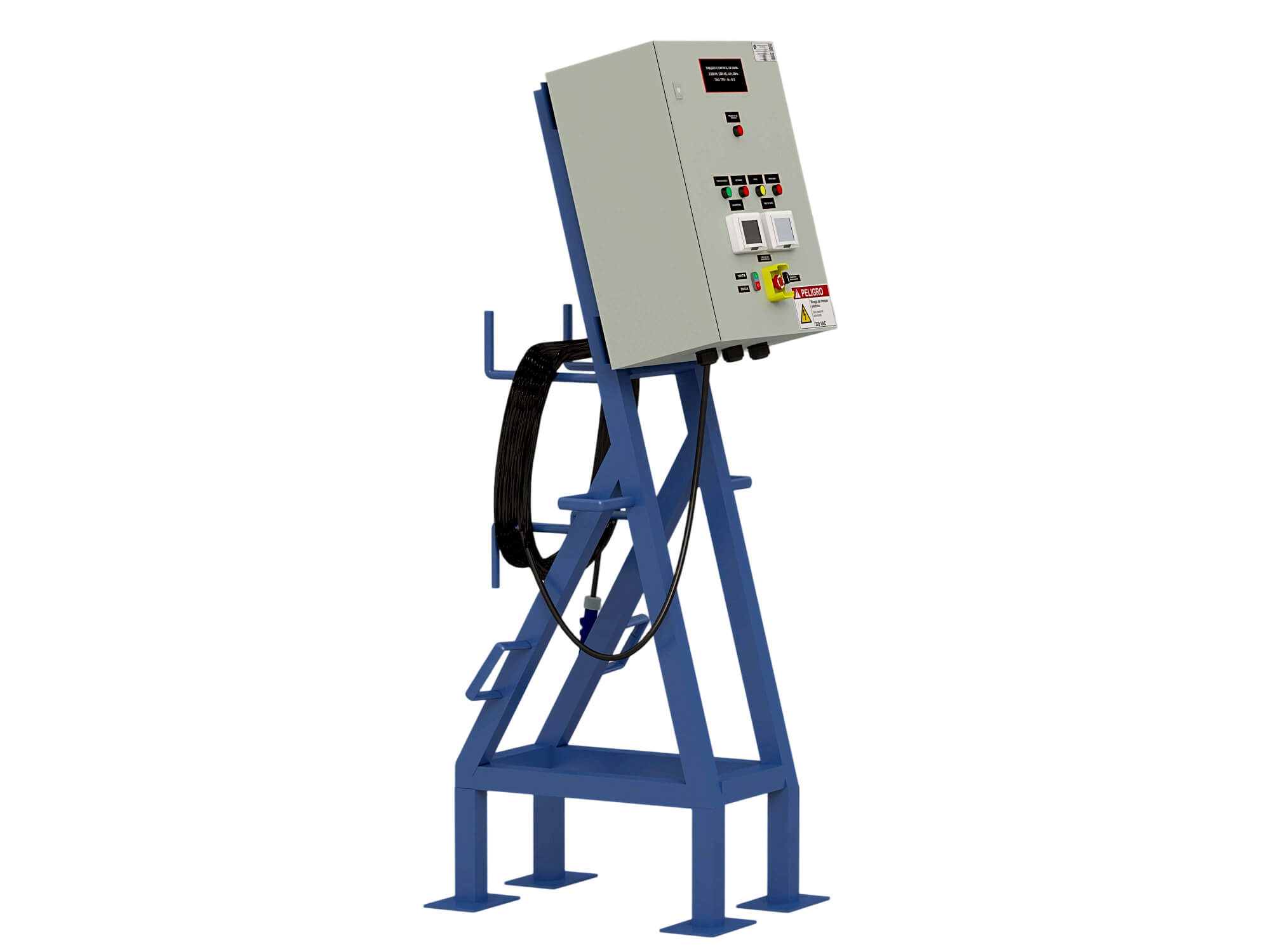 Industrial Electrical Control Panel on Blue Metal Stand 3D Model