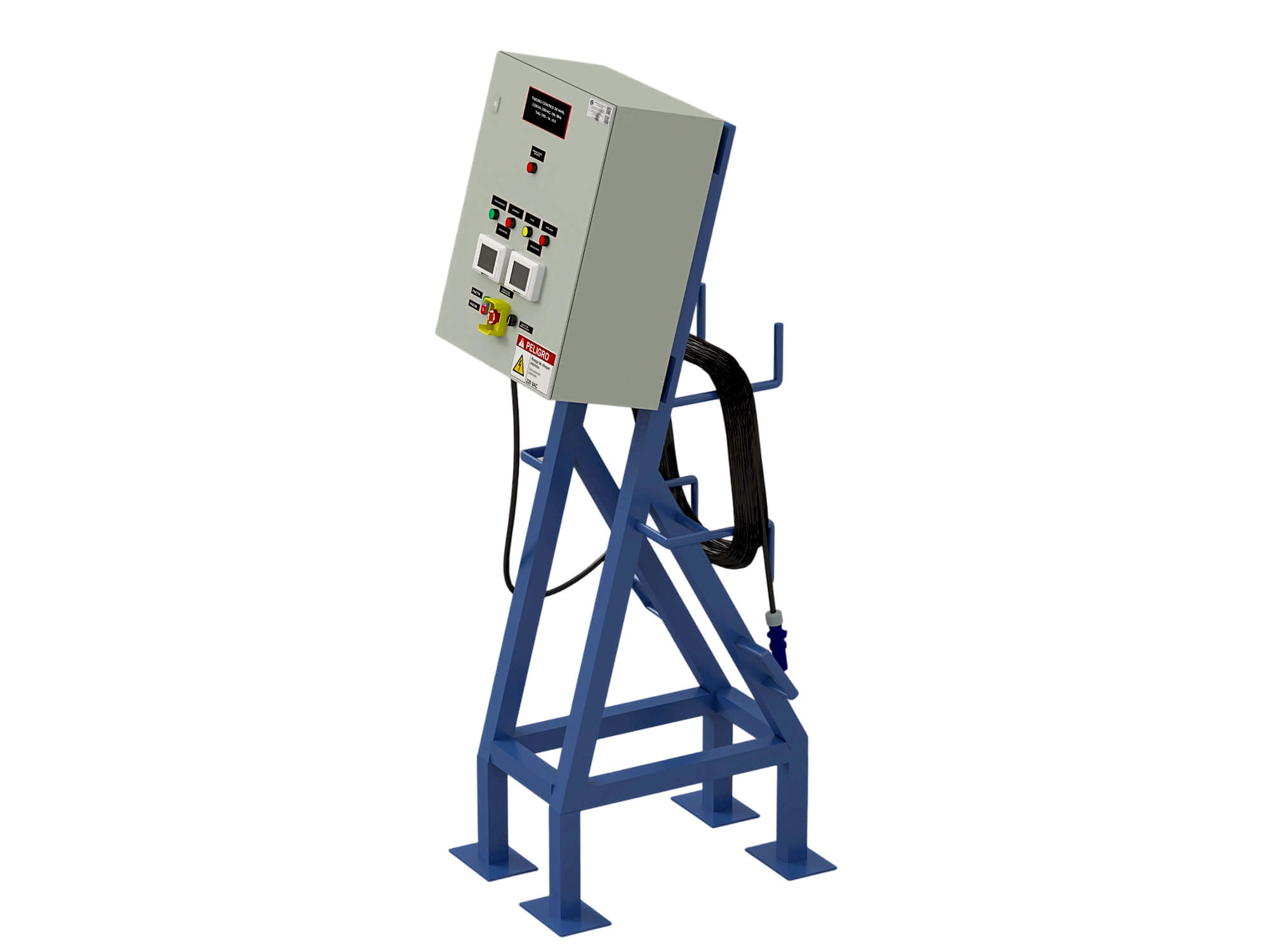 Industrial Electrical Control Panel on Blue Metal Stand 3D Model
