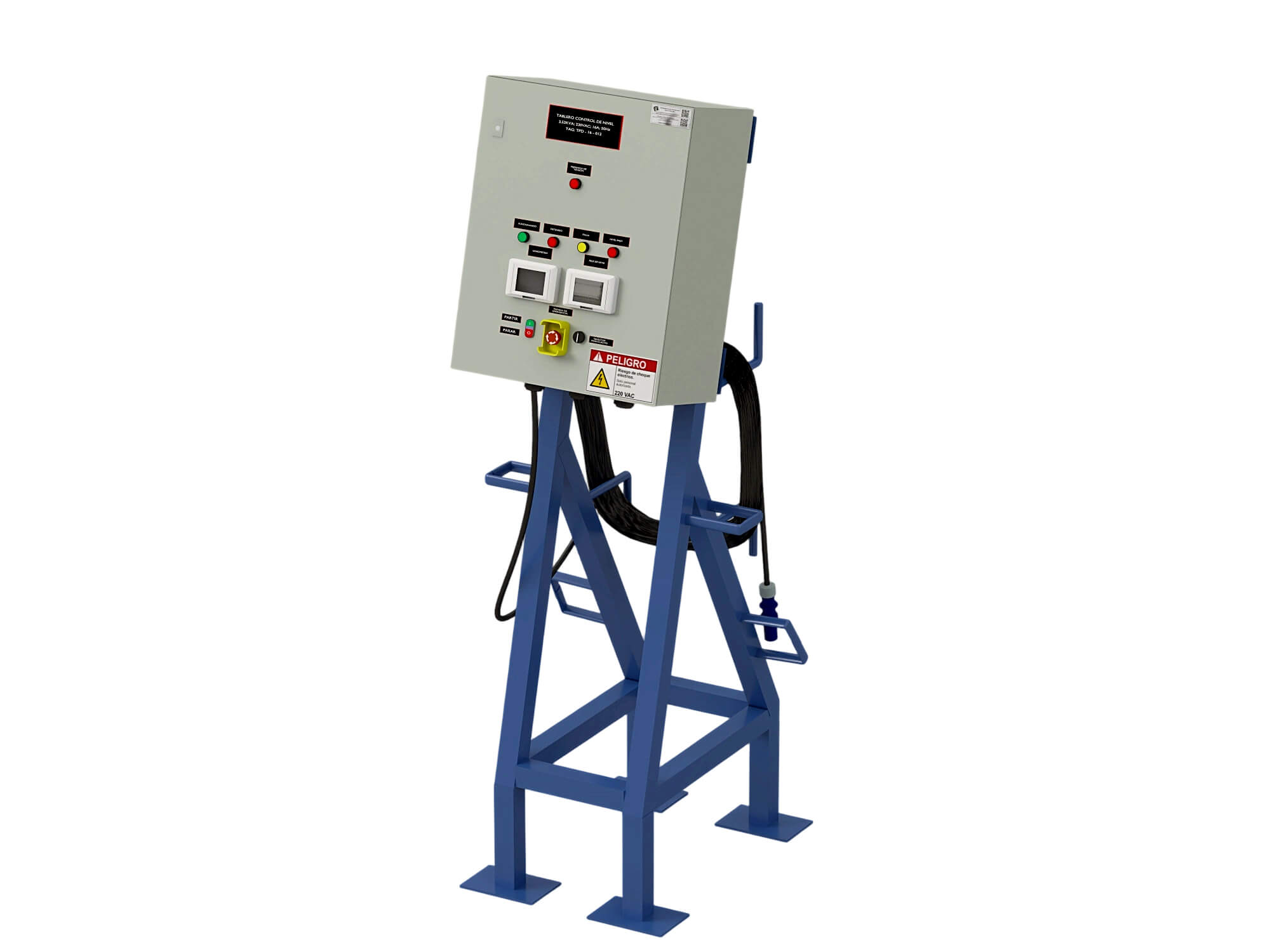 Industrial Electrical Control Panel on Blue Metal Stand 3D Model