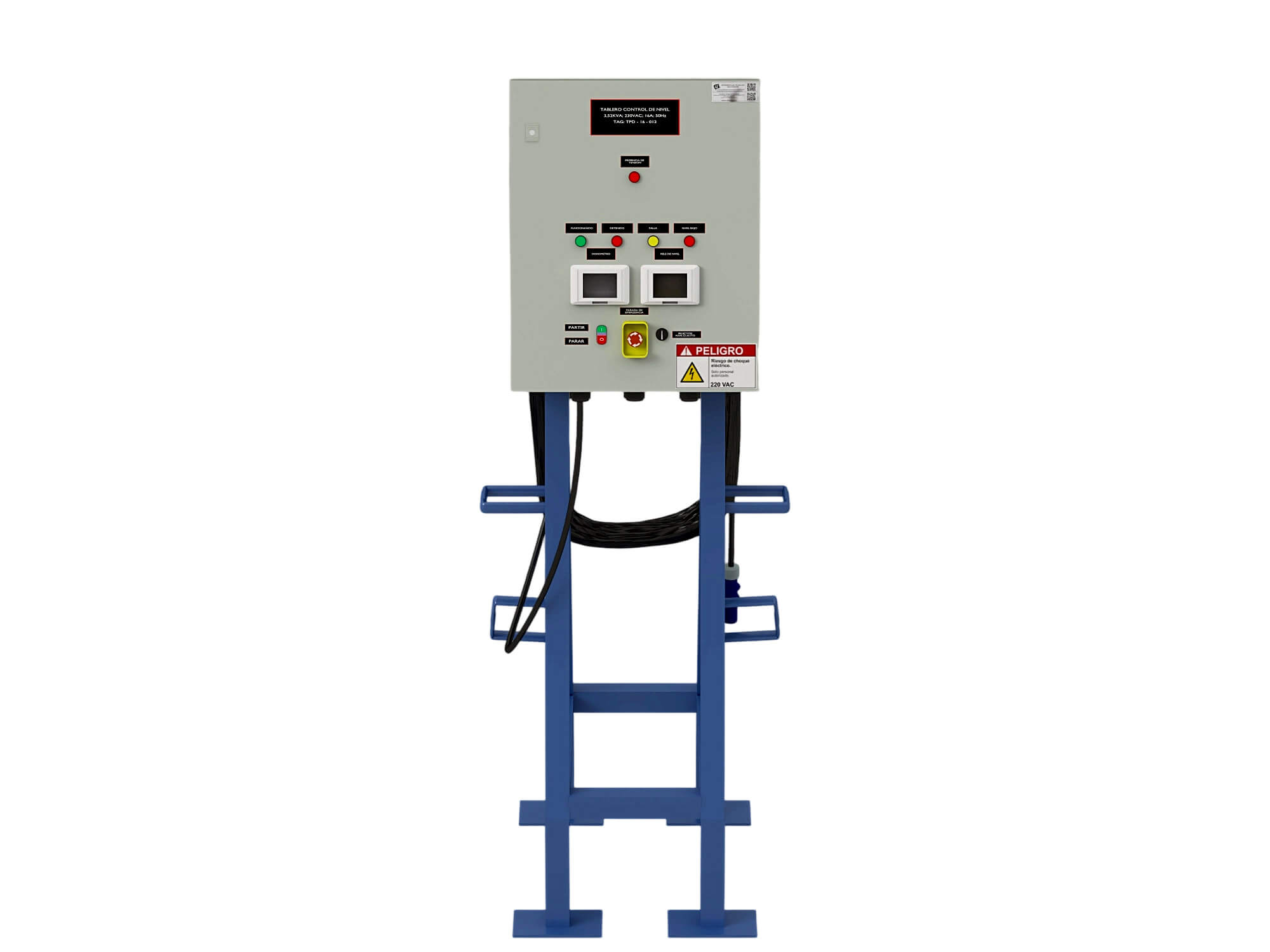 Industrial Electrical Control Panel on Blue Metal Stand 3D Model