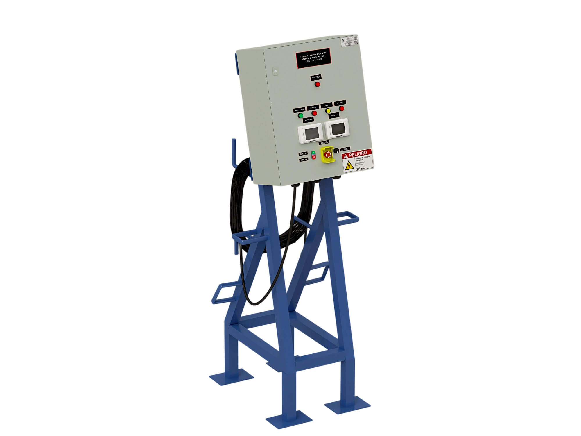Industrial Electrical Control Panel on Blue Metal Stand 3D Model