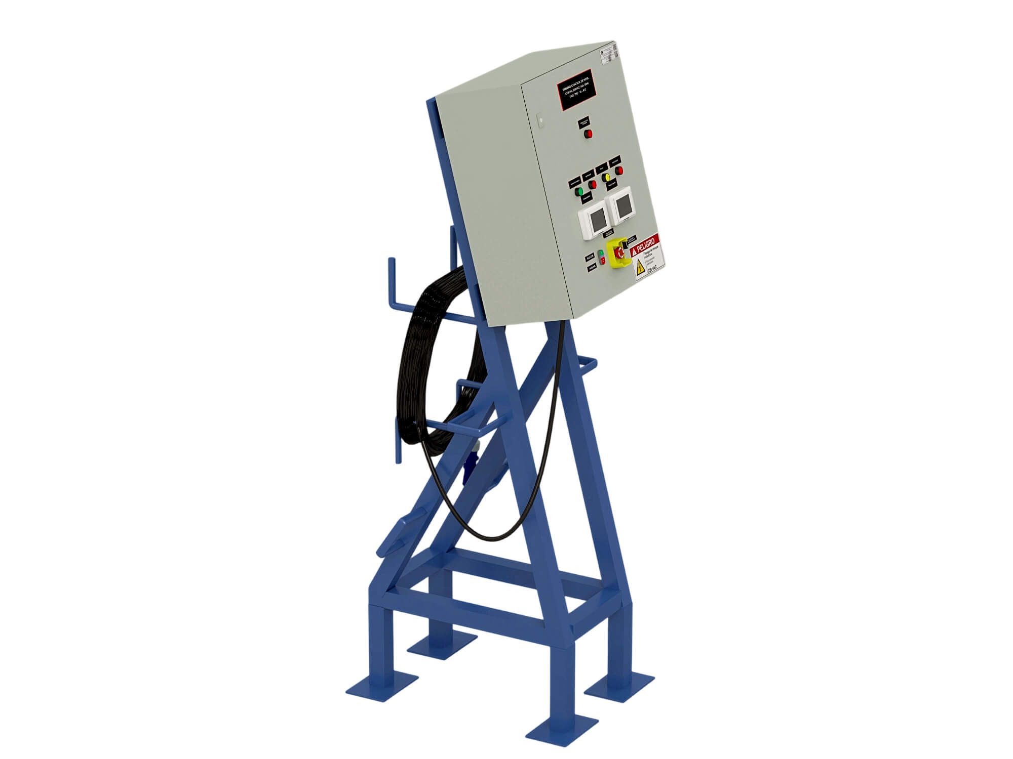 Industrial Electrical Control Panel on Blue Metal Stand 3D Model