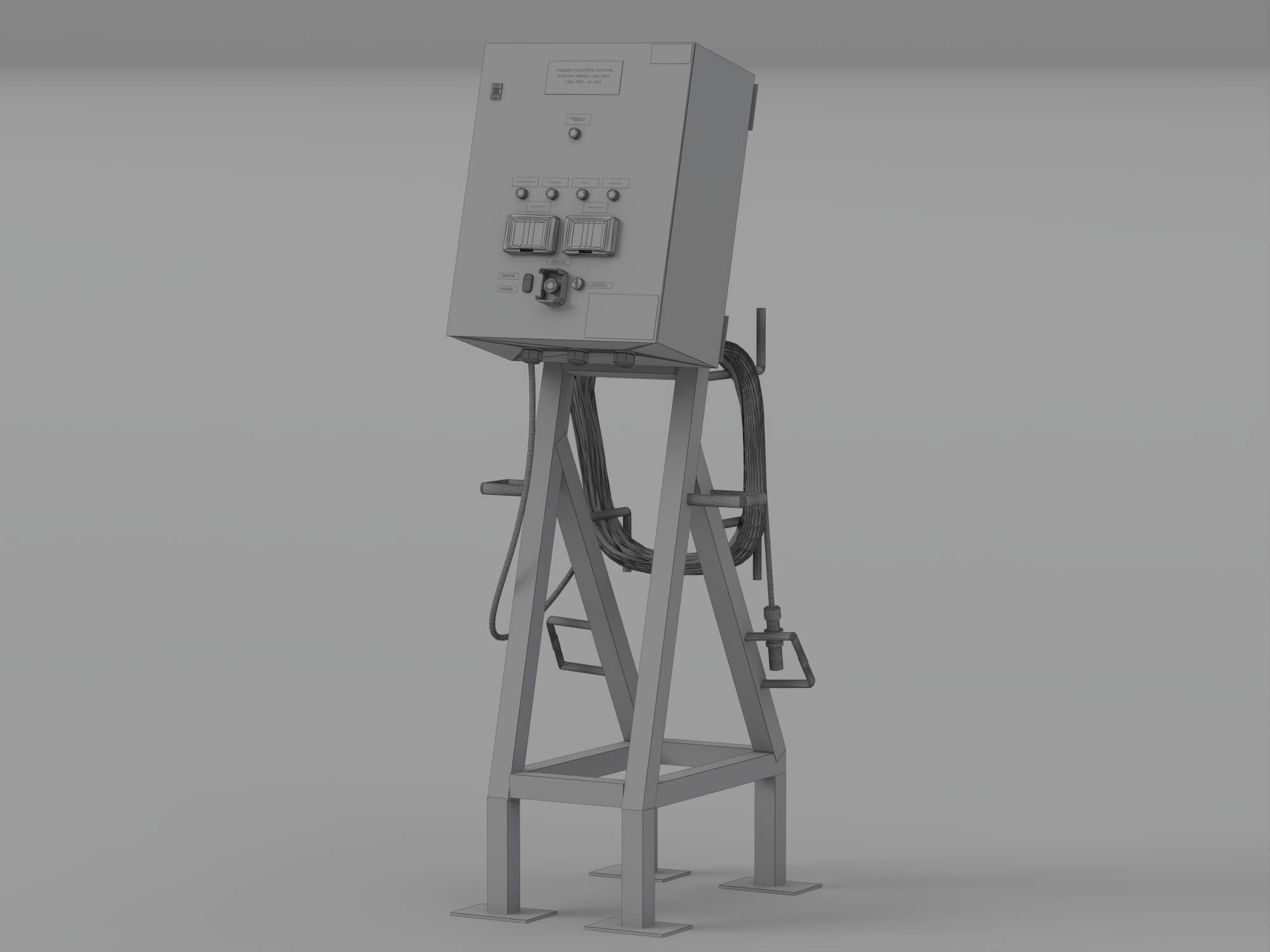 Industrial Electrical Control Panel on Blue Metal Stand 3D Model