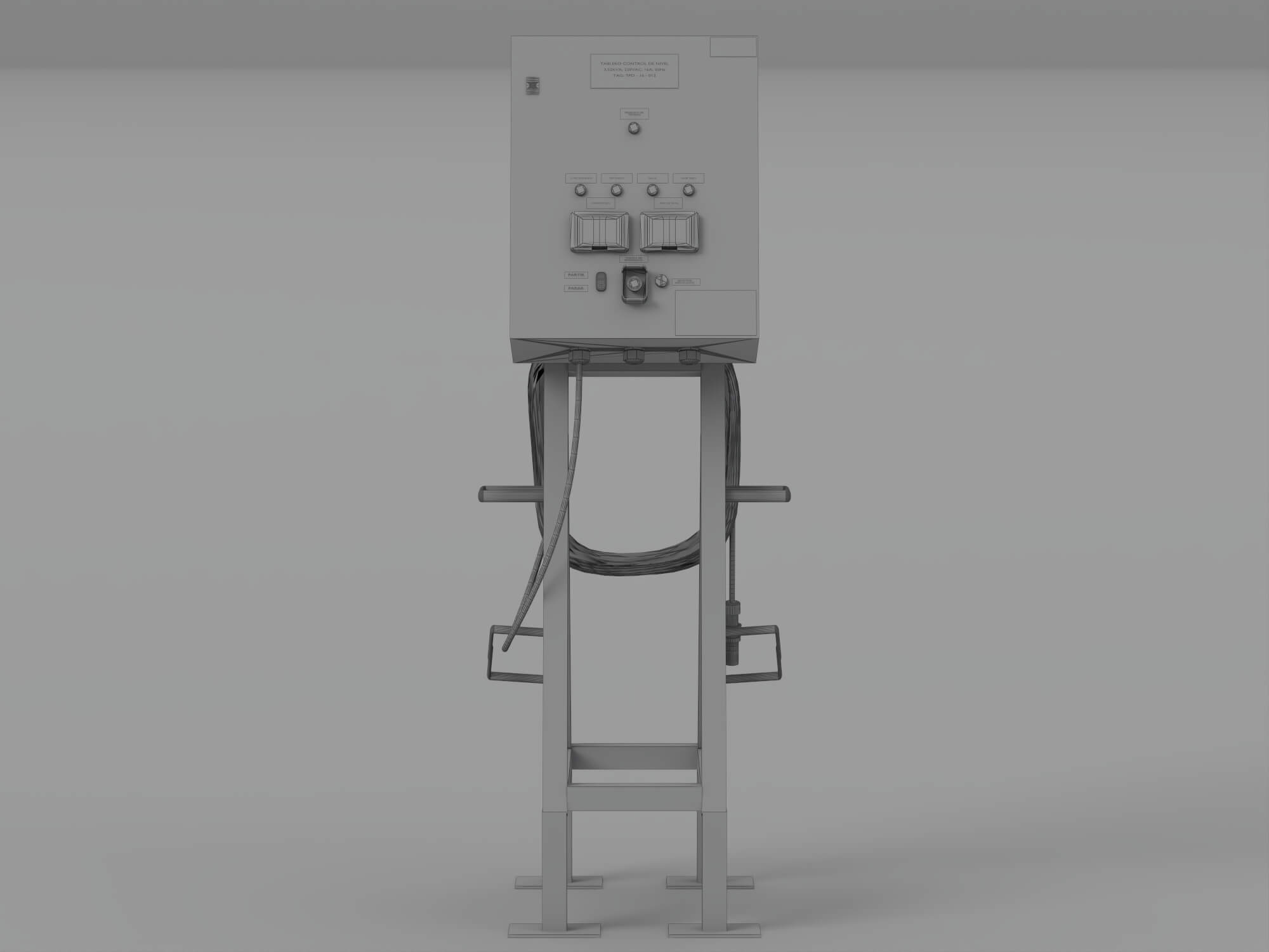 Industrial Electrical Control Panel on Blue Metal Stand 3D Model