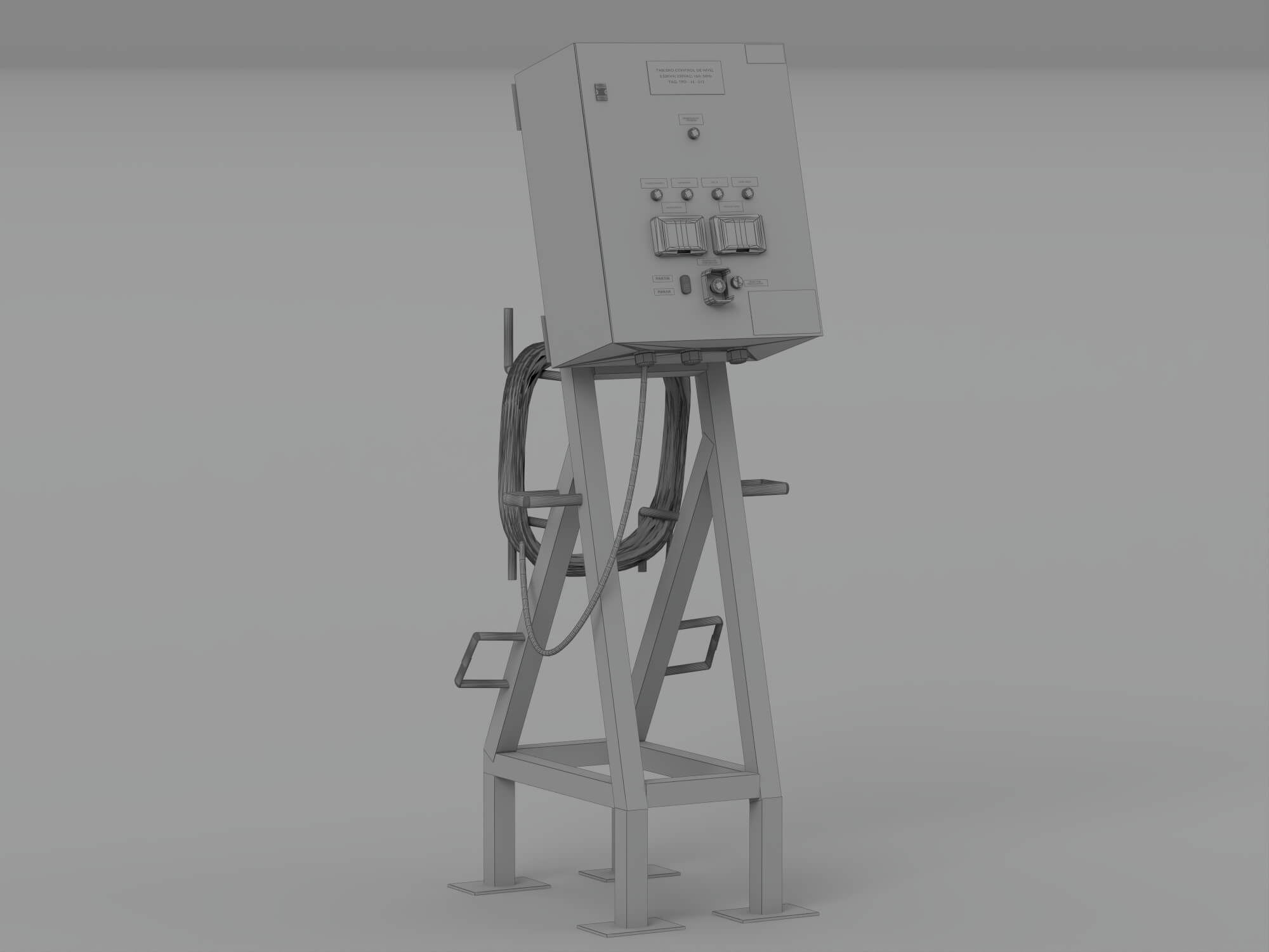 Industrial Electrical Control Panel on Blue Metal Stand 3D Model