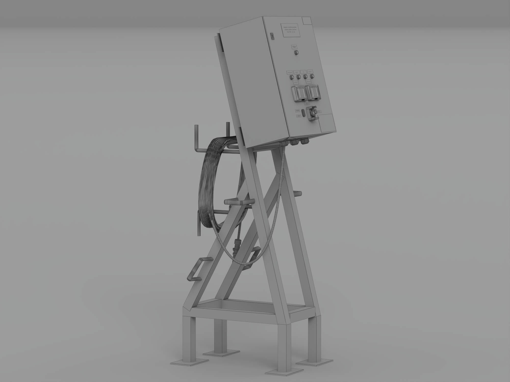 Industrial Electrical Control Panel on Blue Metal Stand 3D Model