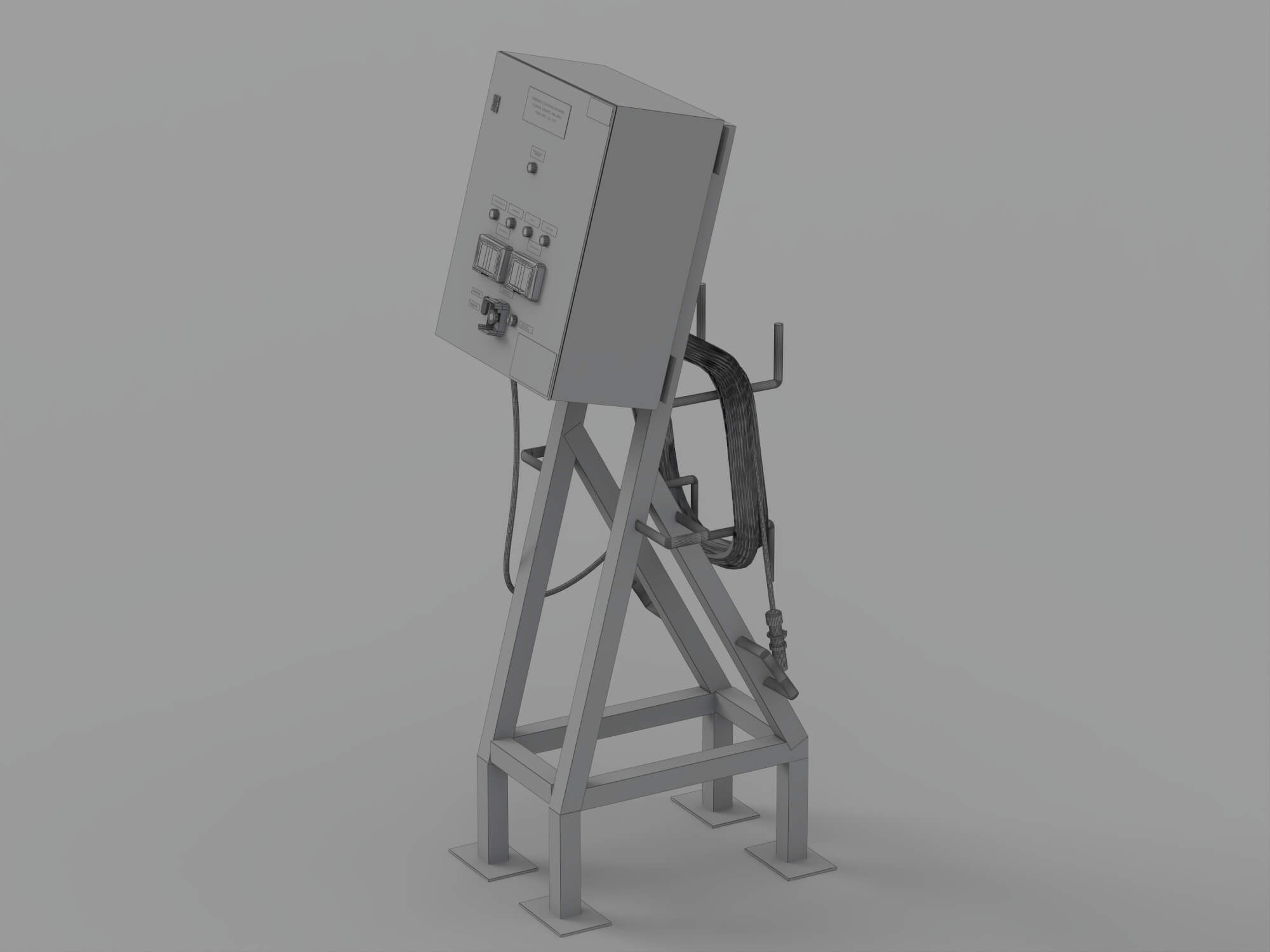 Industrial Electrical Control Panel on Blue Metal Stand 3D Model
