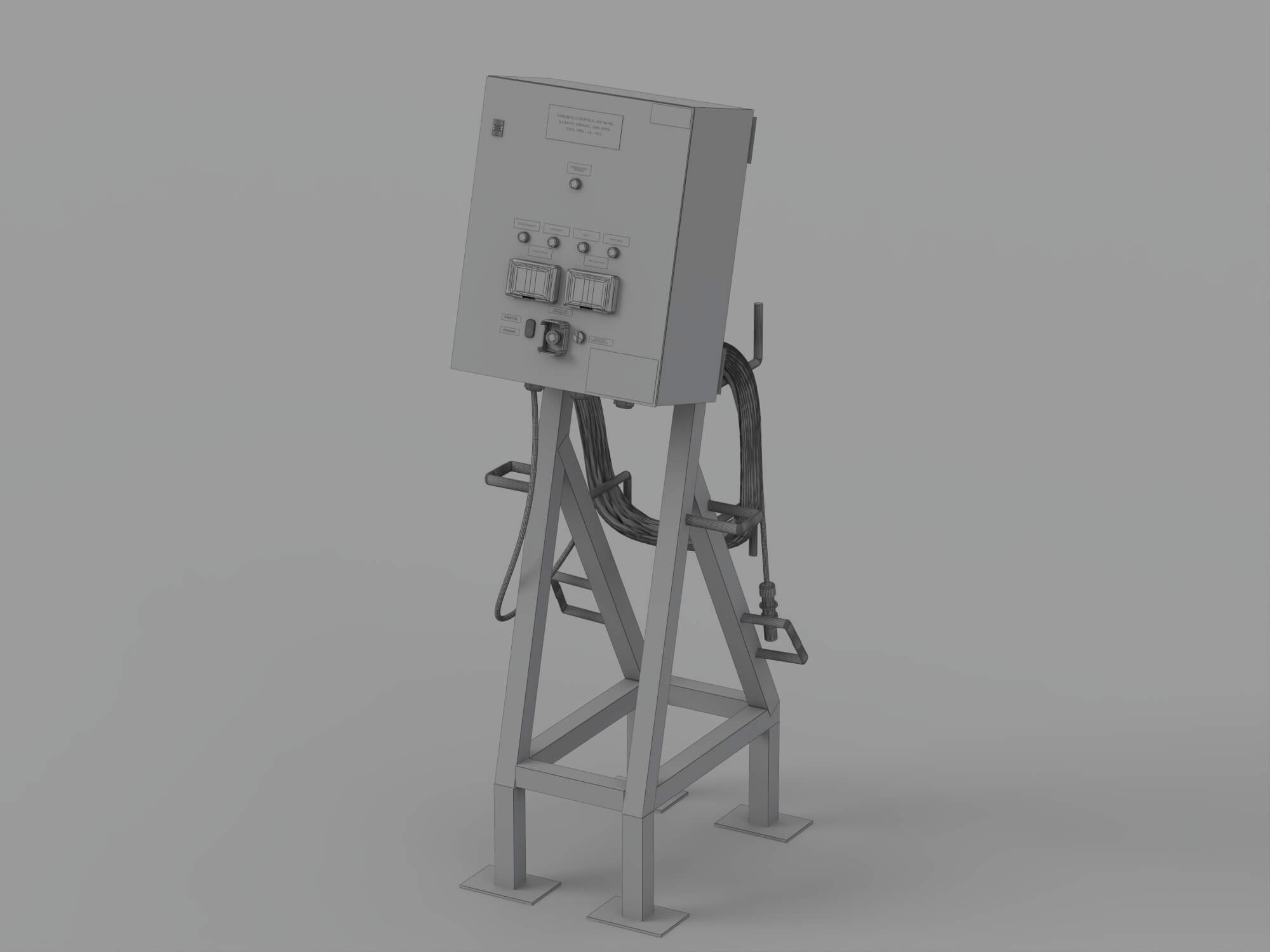 Industrial Electrical Control Panel on Blue Metal Stand 3D Model