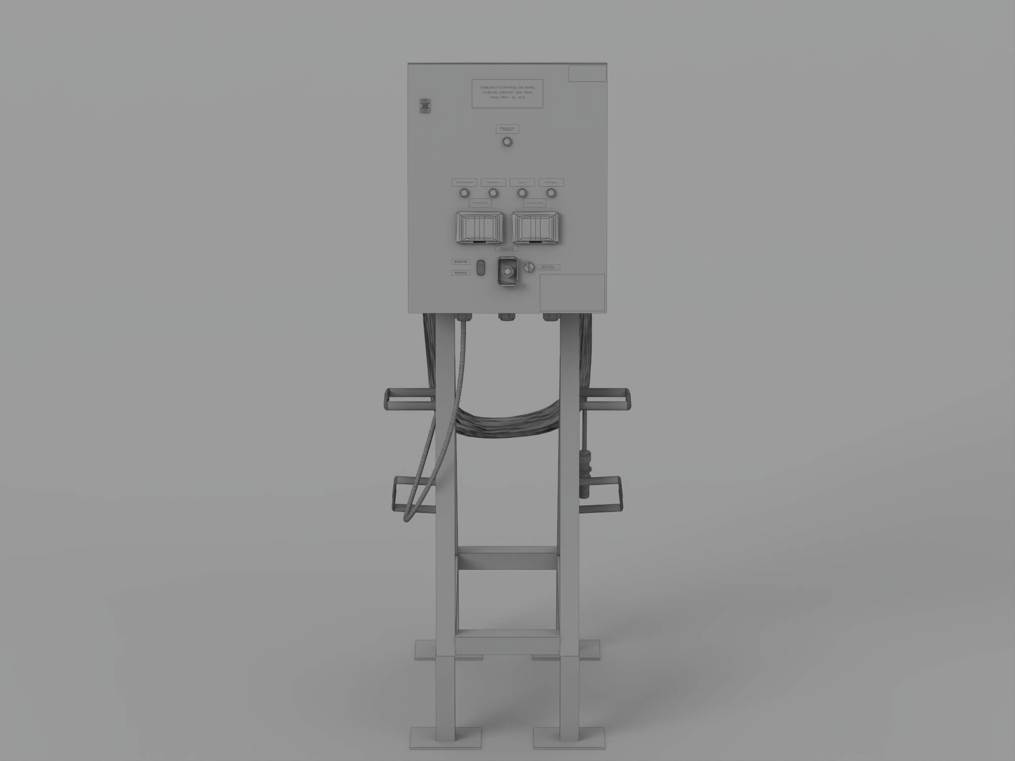 Industrial Electrical Control Panel on Blue Metal Stand 3D Model