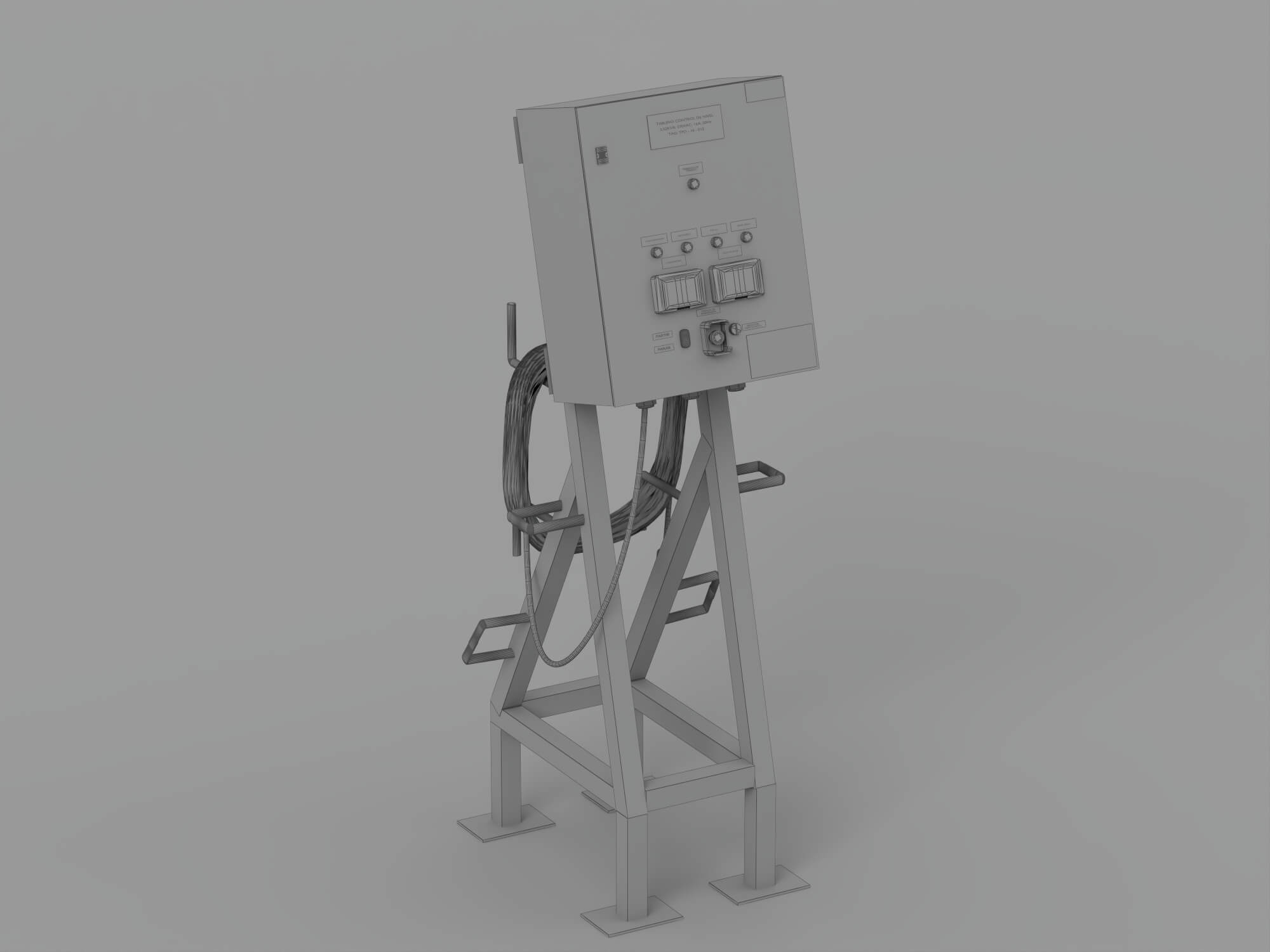 Industrial Electrical Control Panel on Blue Metal Stand 3D Model