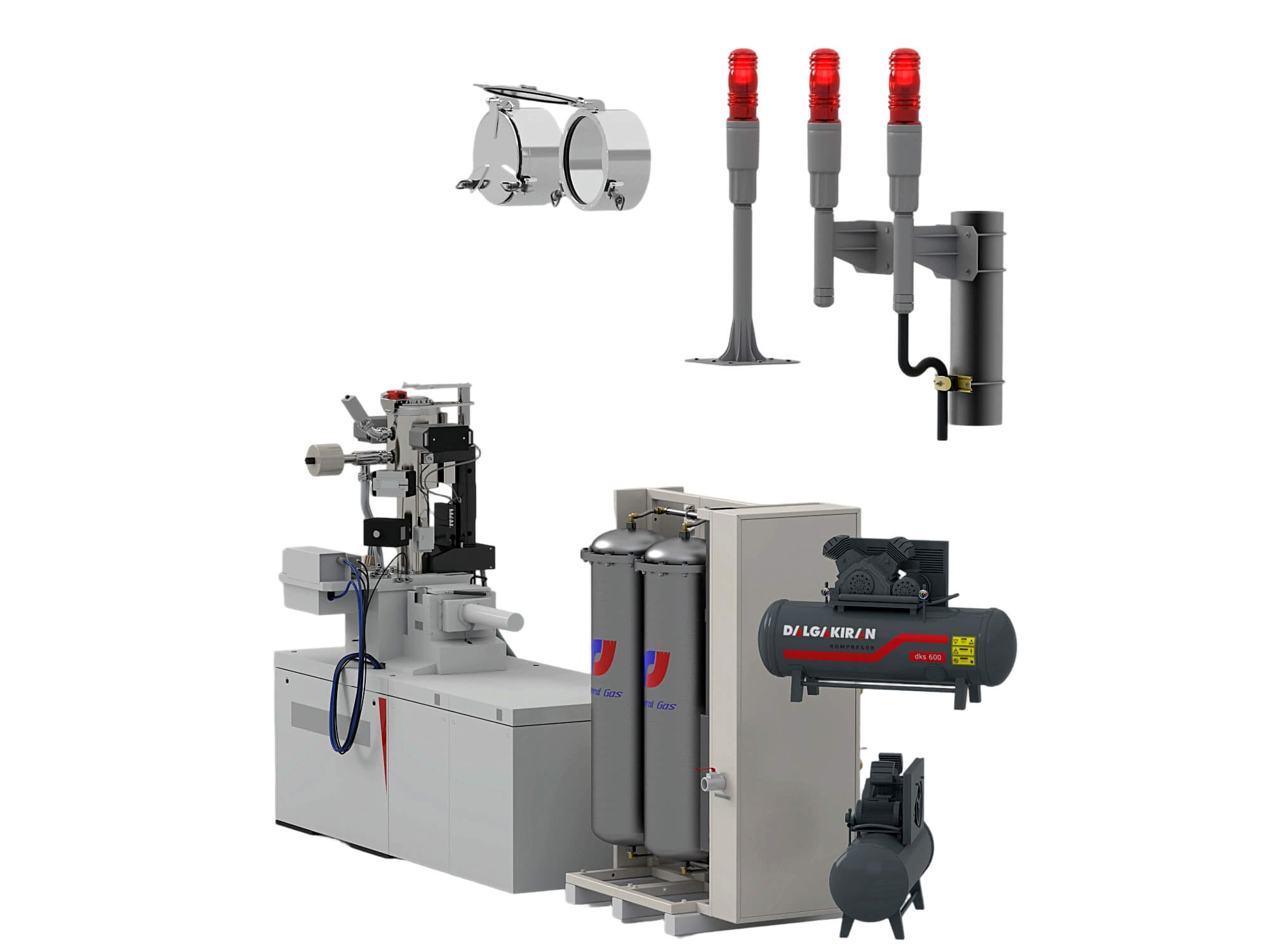 Industrial Gas Processing Equipment Set with Warning Lights 3D Model