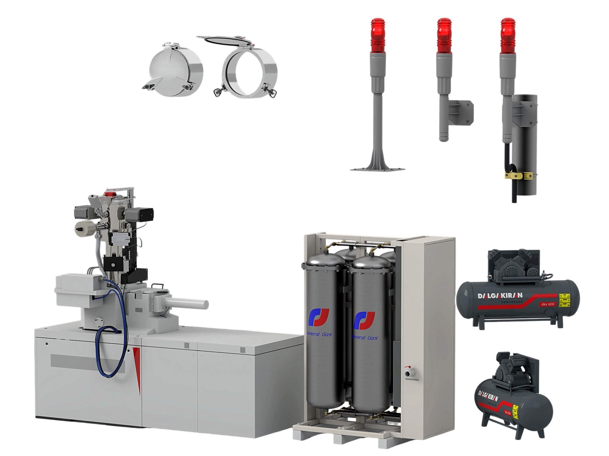 Industrial Gas Processing Equipment Set with Warning Lights 3D Model