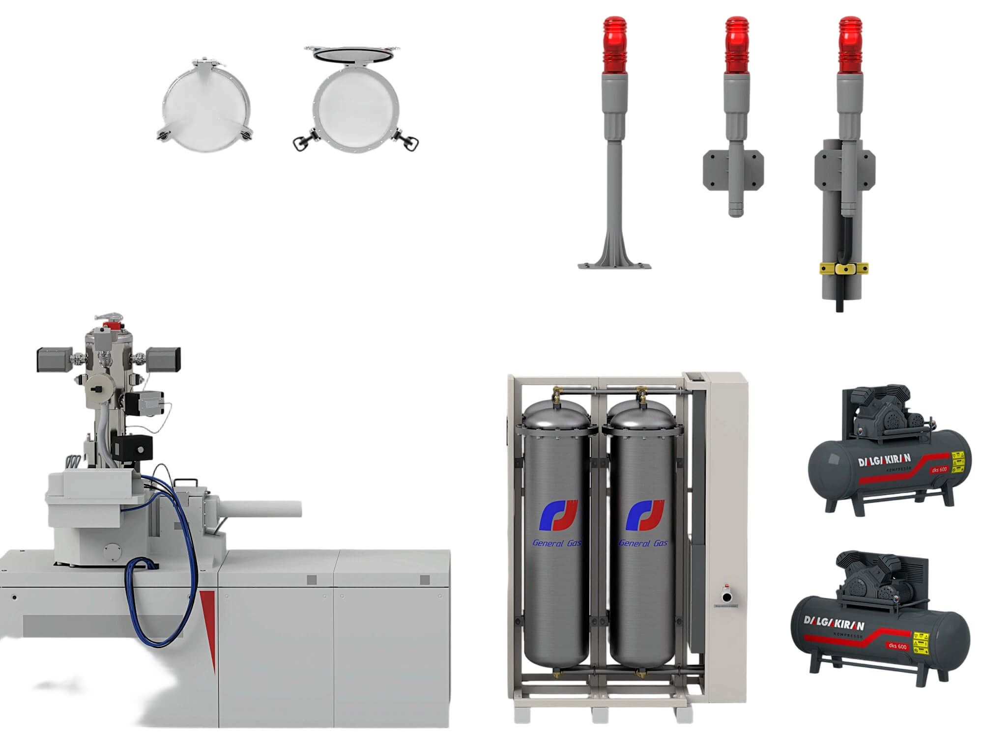 Industrial Gas Processing Equipment Set with Warning Lights 3D Model