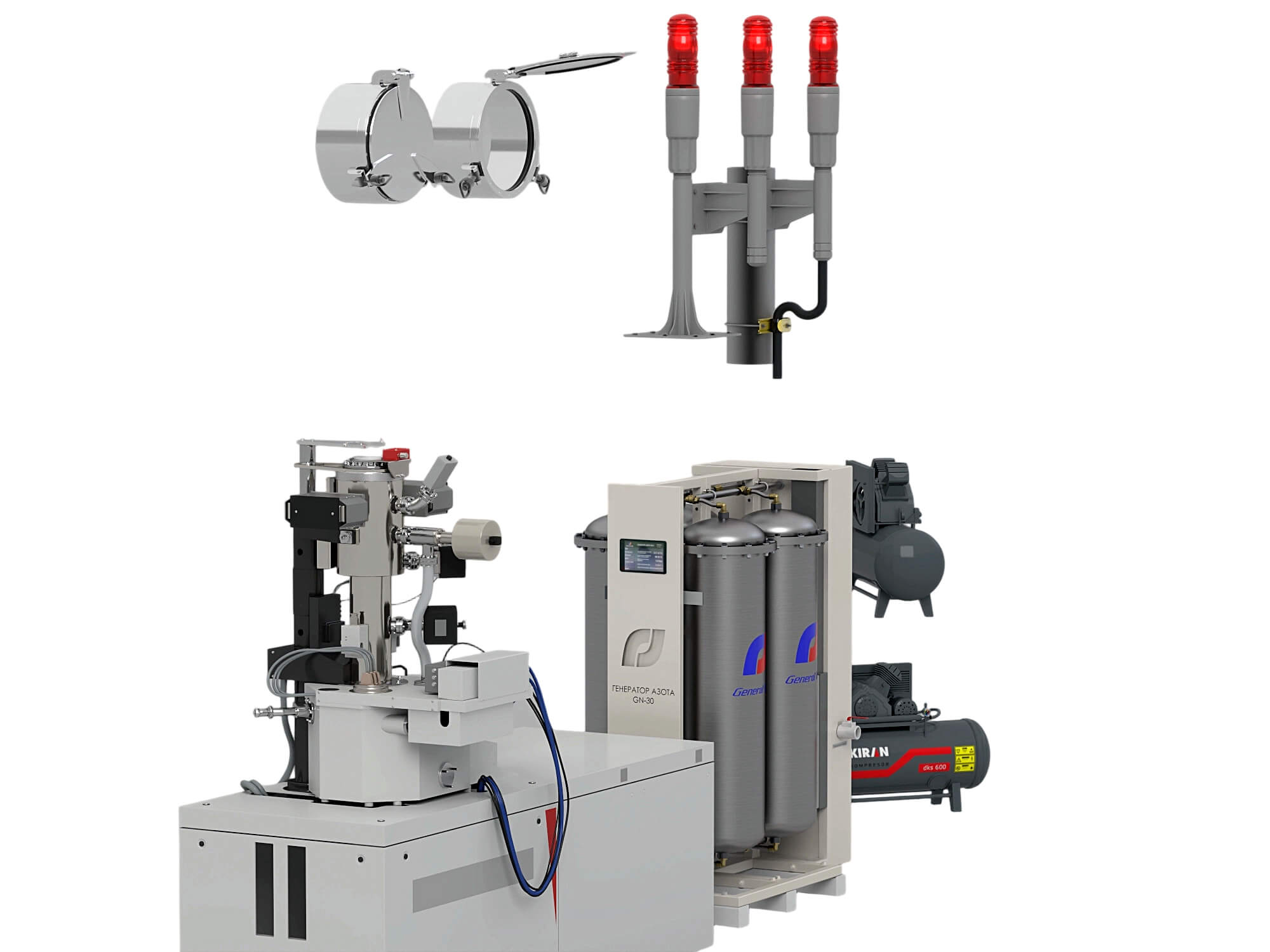 Industrial Gas Processing Equipment Set with Warning Lights 3D Model