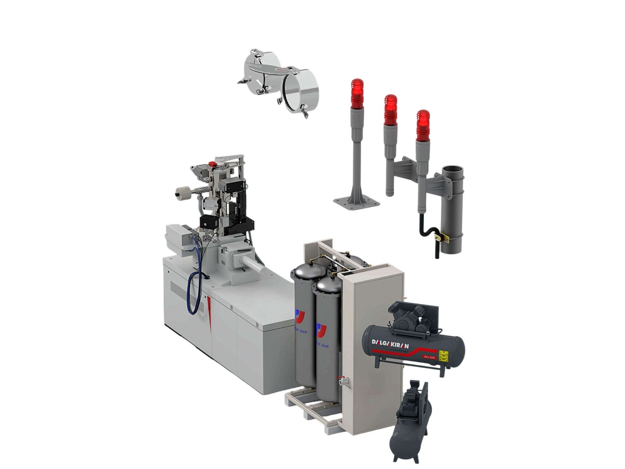 Industrial Gas Processing Equipment Set with Warning Lights 3D Model