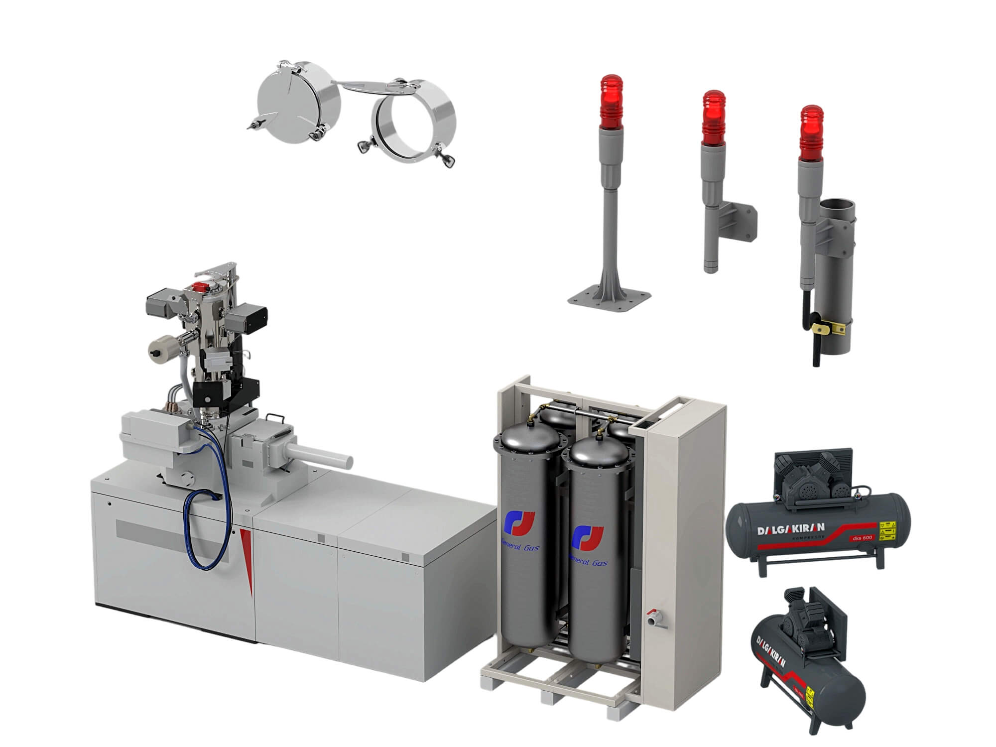 Industrial Gas Processing Equipment Set with Warning Lights 3D Model
