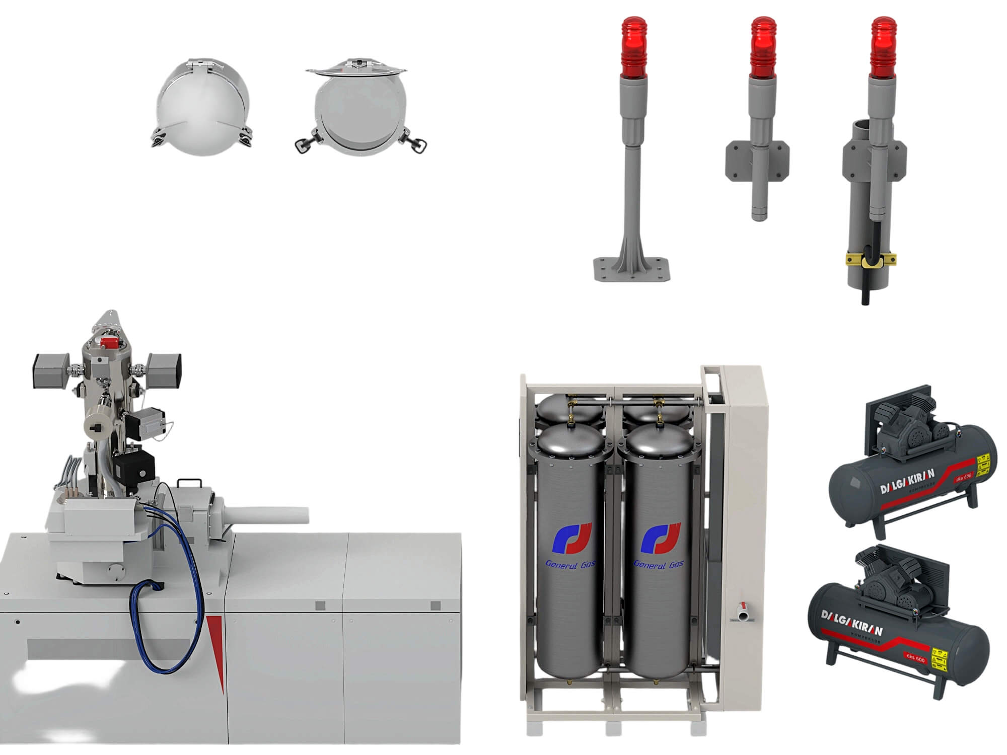 Industrial Gas Processing Equipment Set with Warning Lights 3D Model