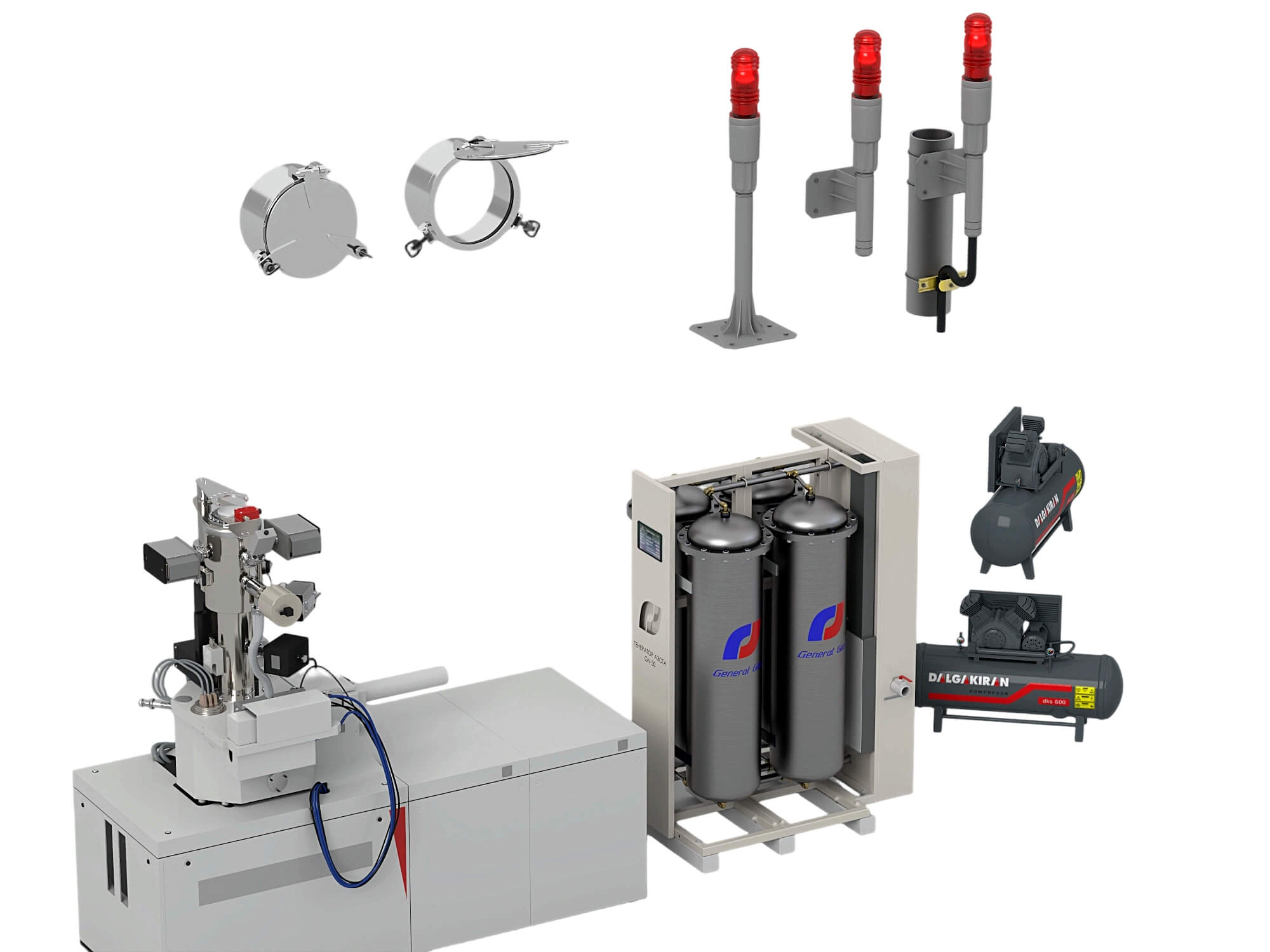 Industrial Gas Processing Equipment Set with Warning Lights 3D Model