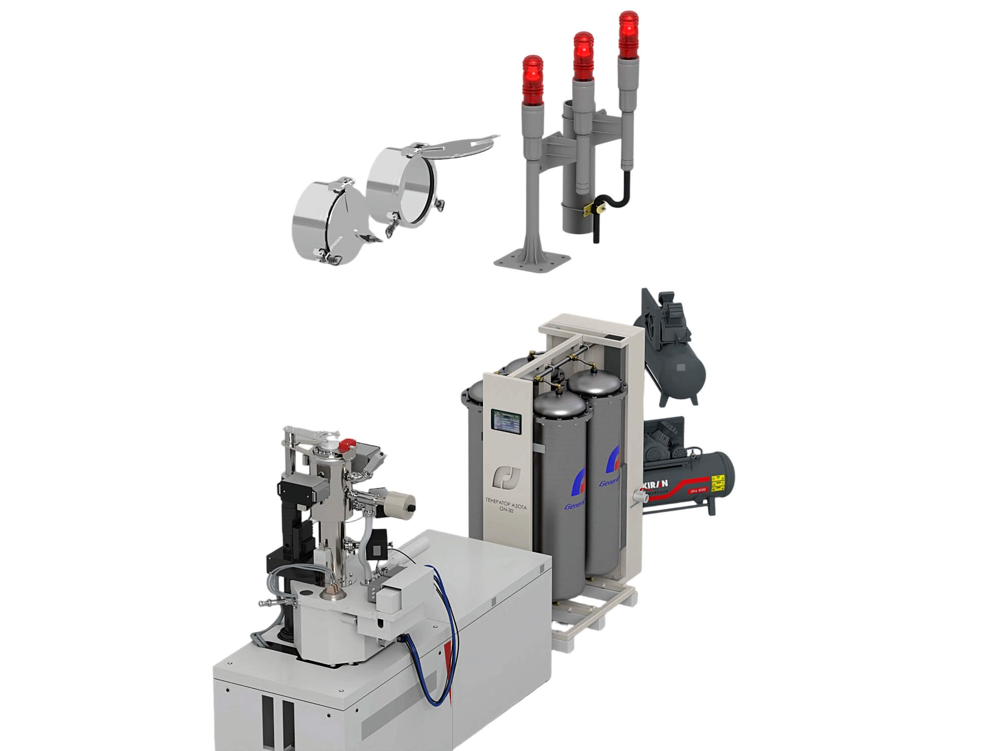 Industrial Gas Processing Equipment Set with Warning Lights 3D Model