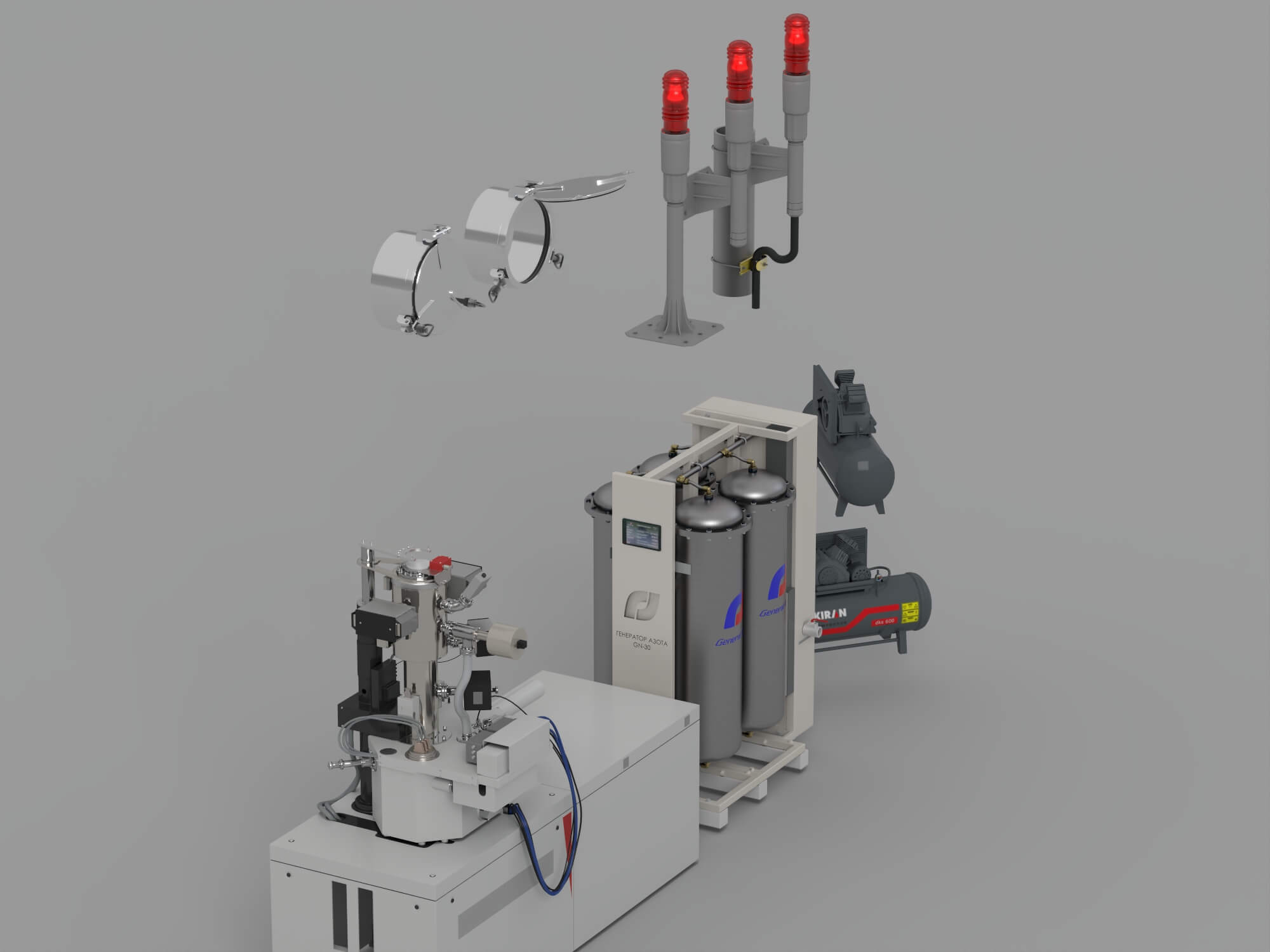 Industrial Gas Processing Equipment Set with Warning Lights 3D Model