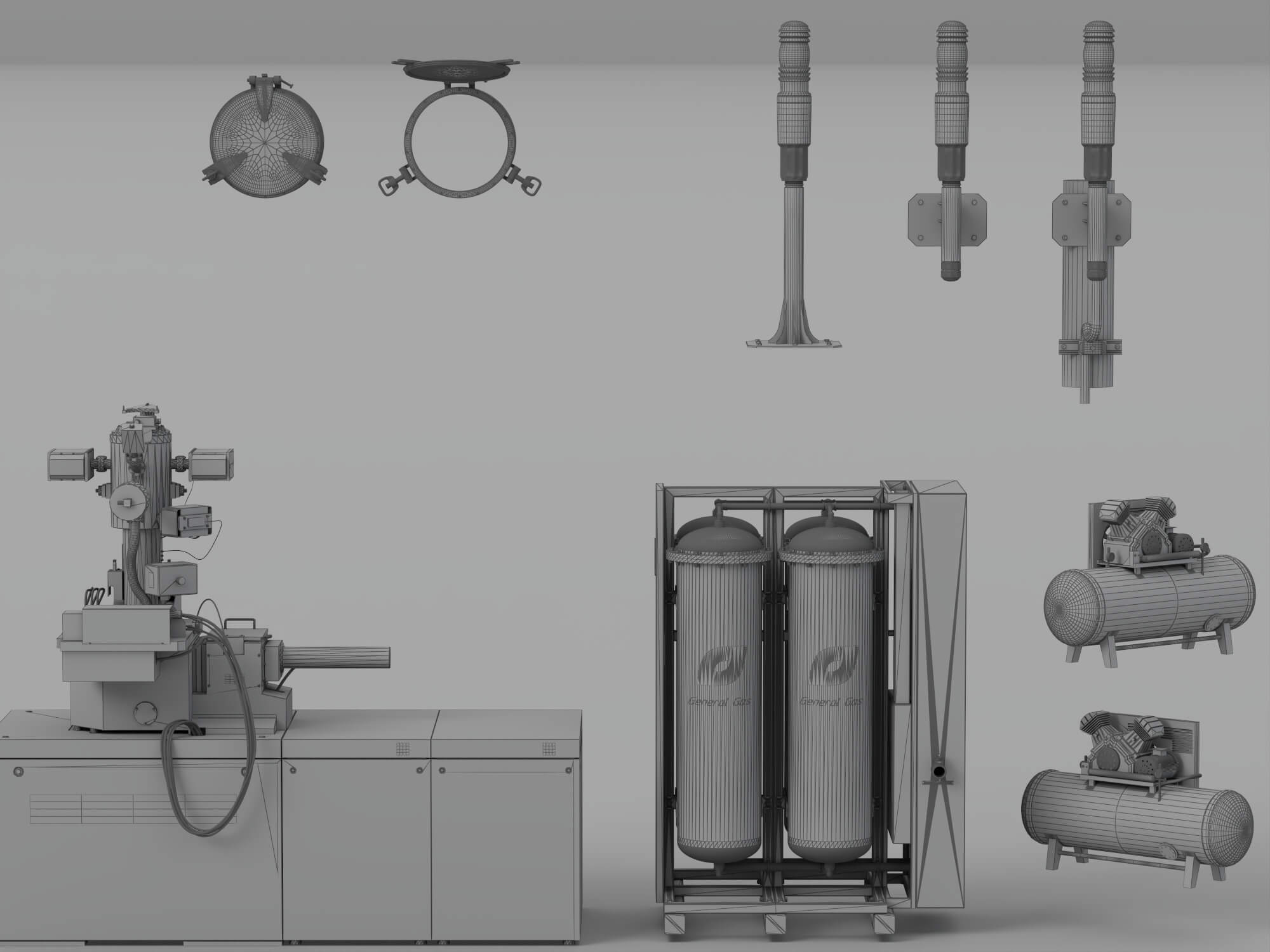 Industrial Gas Processing Equipment Set with Warning Lights 3D Model