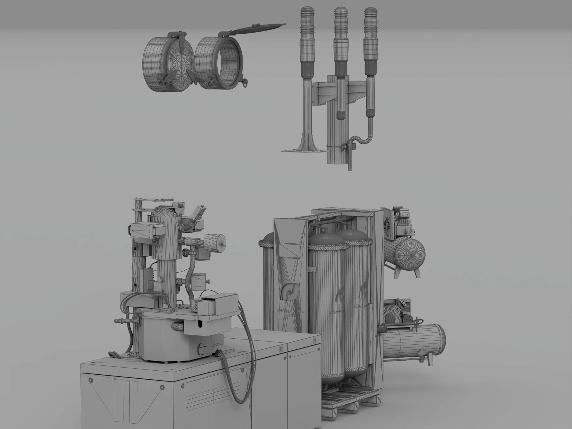 Industrial Gas Processing Equipment Set with Warning Lights 3D Model