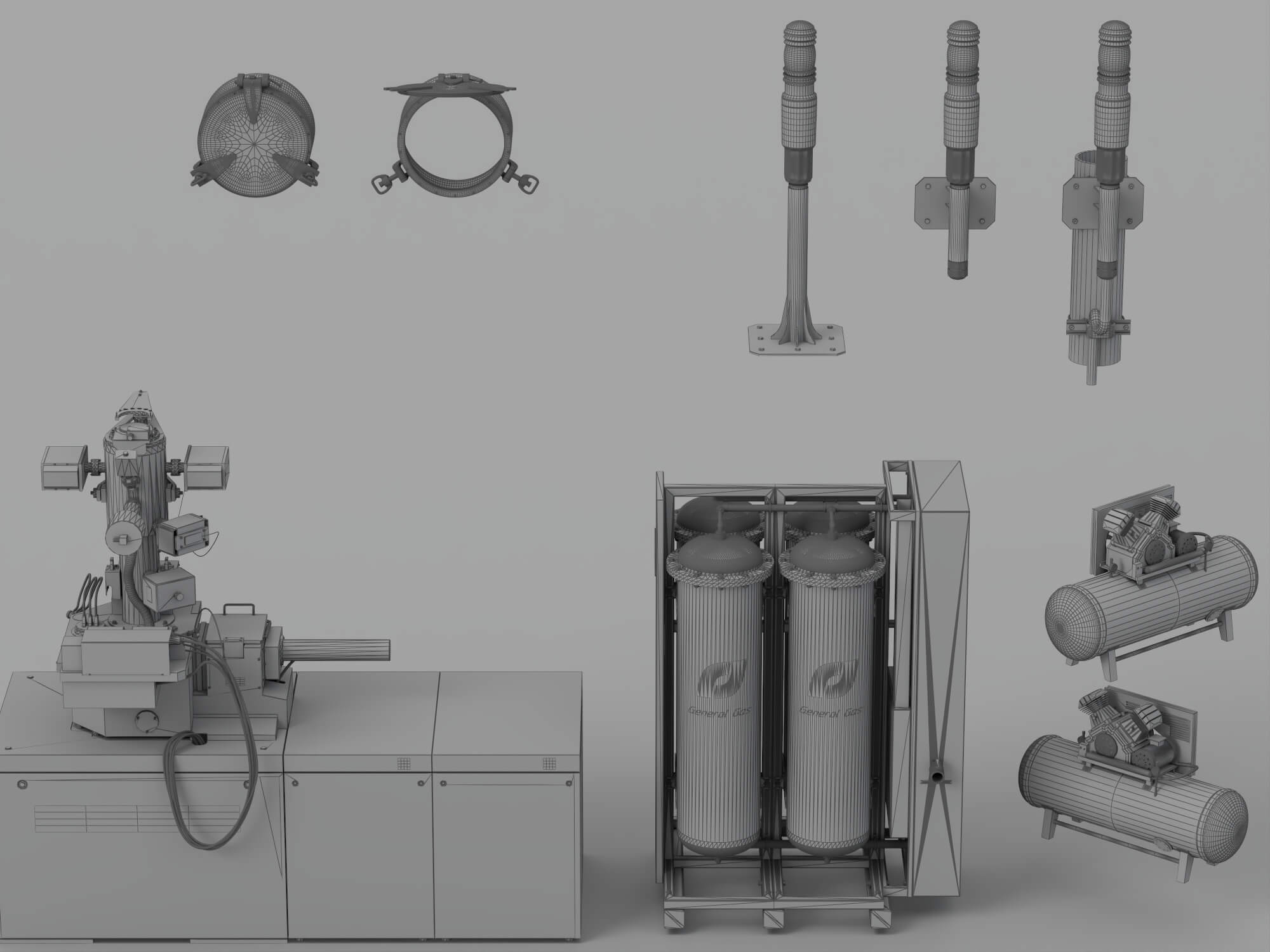 Industrial Gas Processing Equipment Set with Warning Lights 3D Model