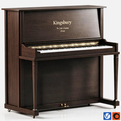 Kingsbury Dark Wood Upright Acoustic Piano 3d Model