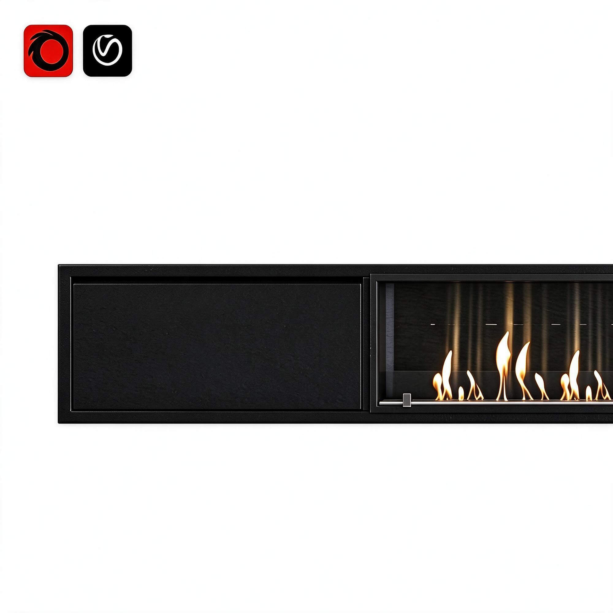 Long Black Linear Bio Fireplace Storage Cabinet 3D Model 3D Model