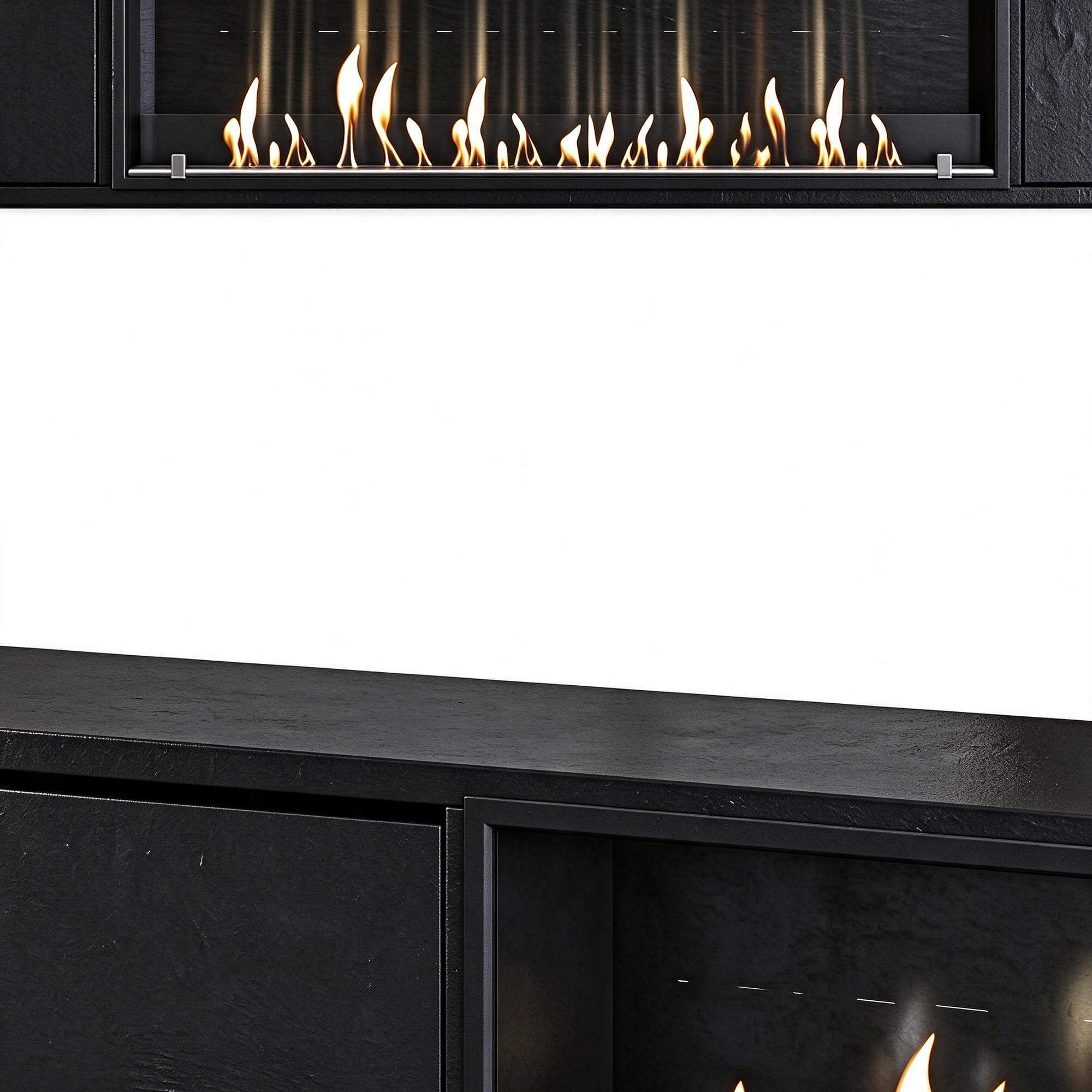 Long Black Linear Bio Fireplace Storage Cabinet 3D Model 3D Model