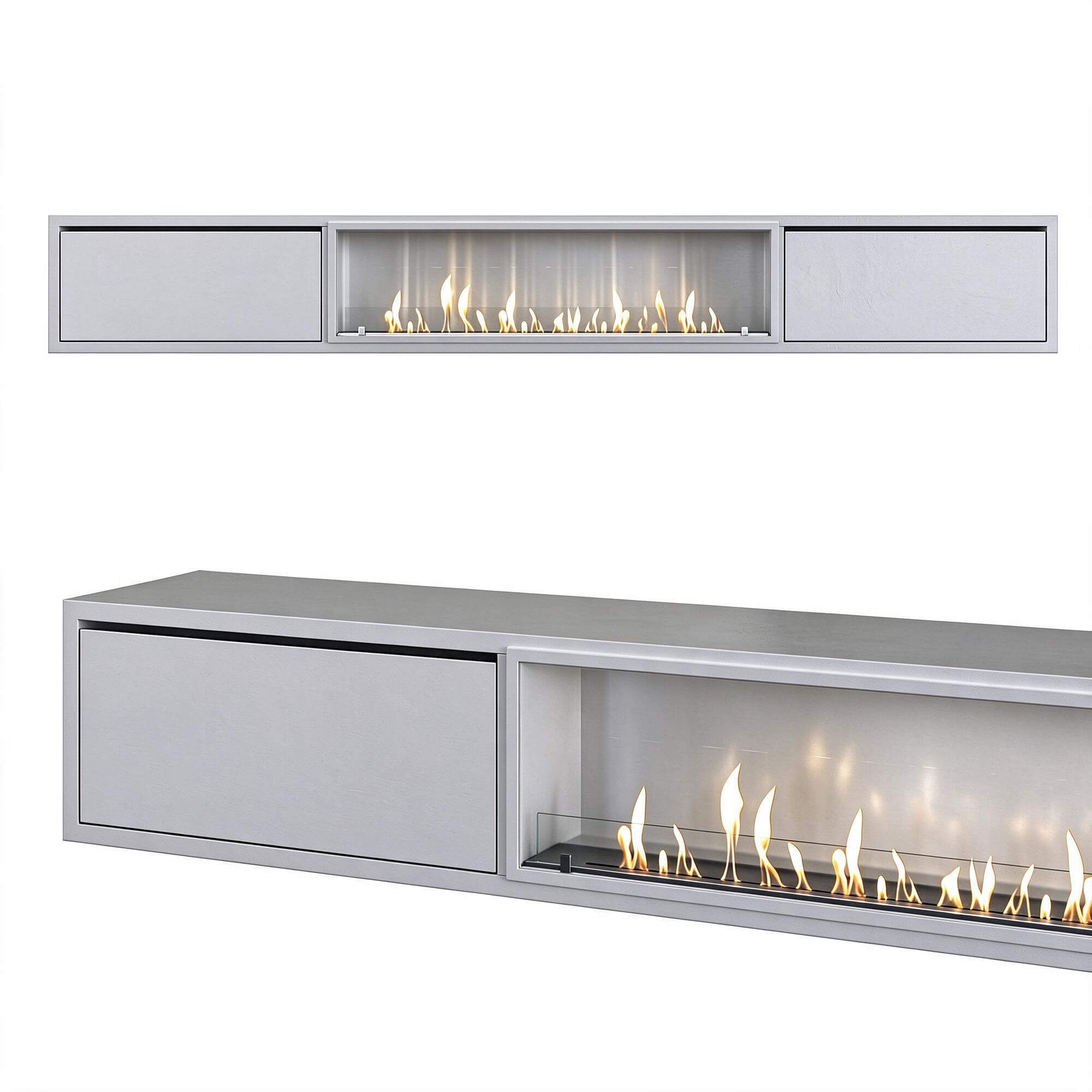 Long Linear Bio Fireplace Cabinet Light Grey Storage Unit 3D 3D Model