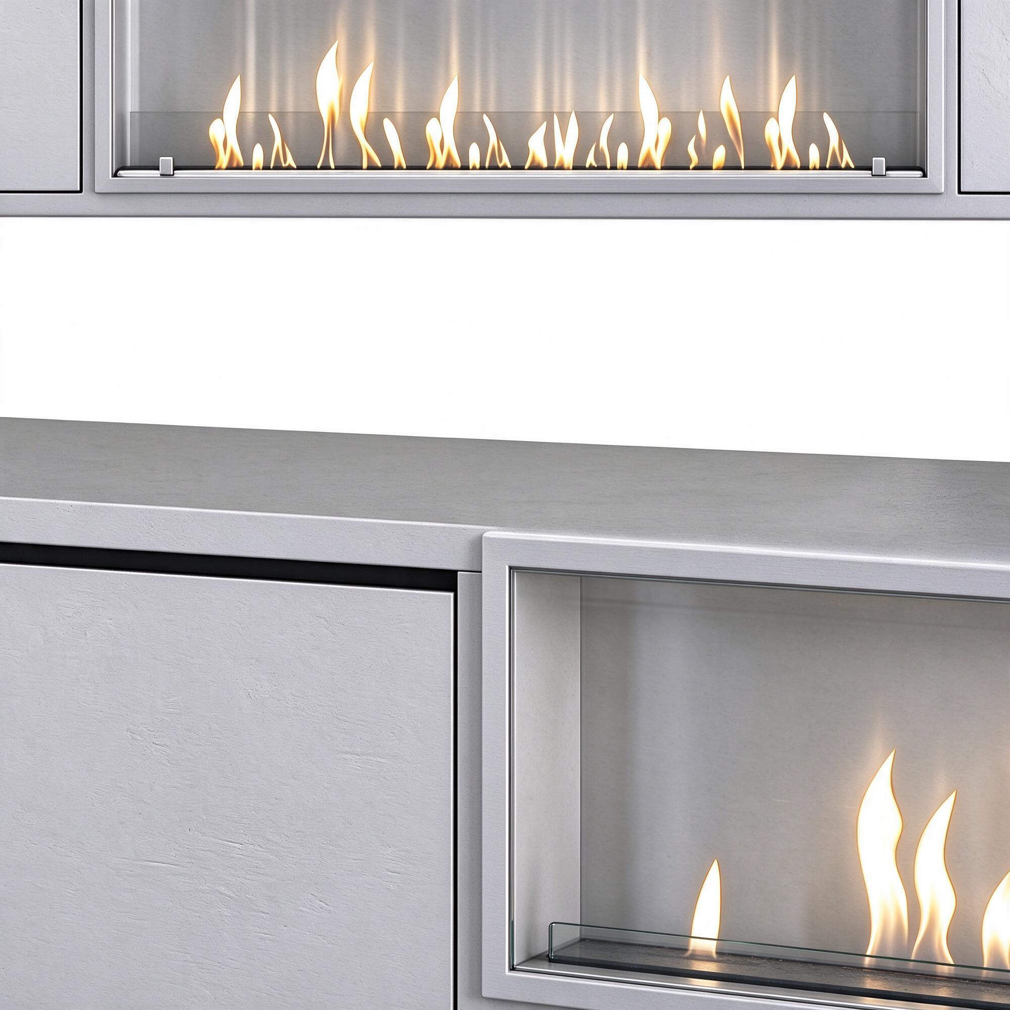 Long Linear Bio Fireplace Cabinet Light Grey Storage Unit 3D 3D Model