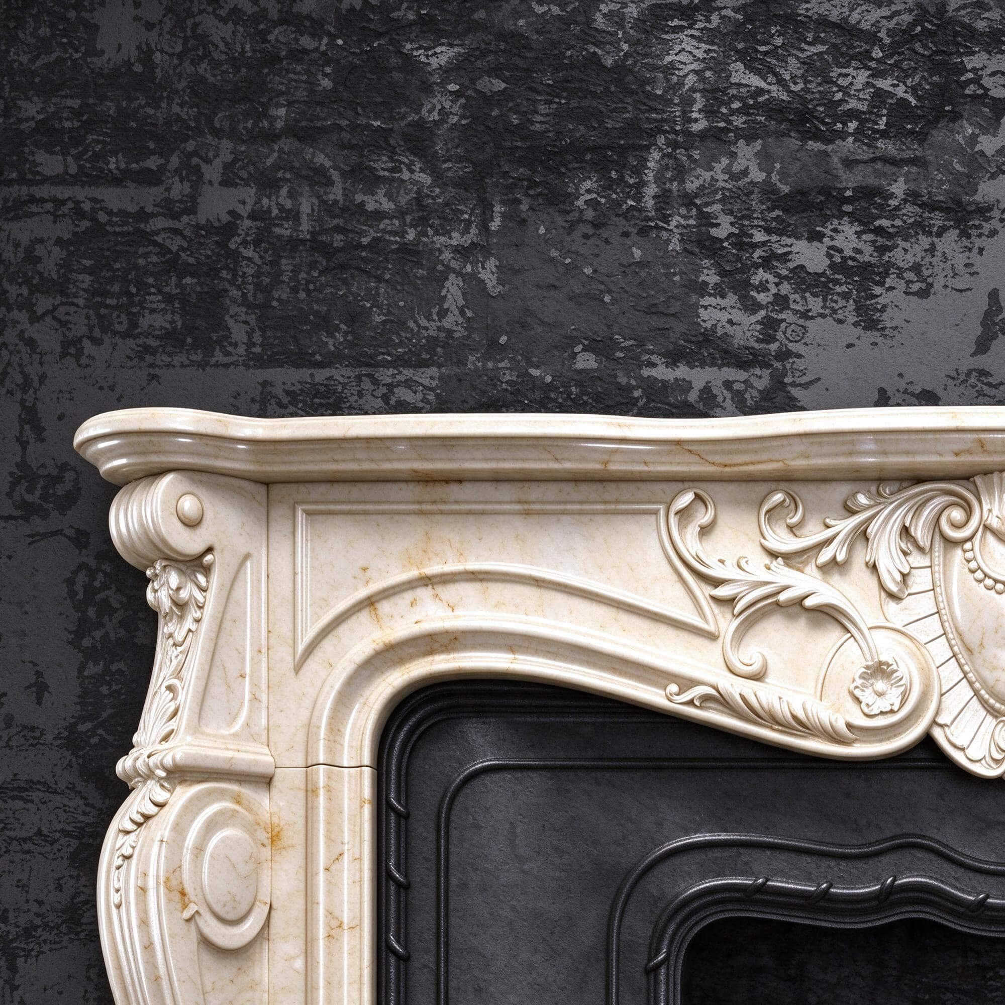 Luxury Rococo Marble Fireplace Mantel with Bronze Fireplace 3D Model