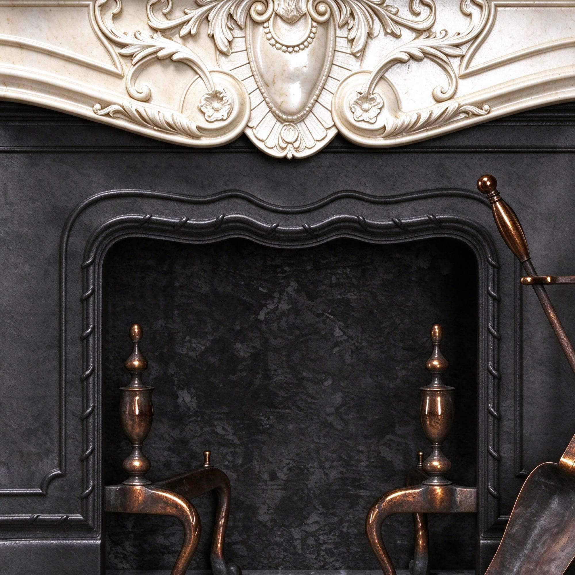 Luxury Rococo Marble Fireplace Mantel with Bronze Fireplace 3D Model