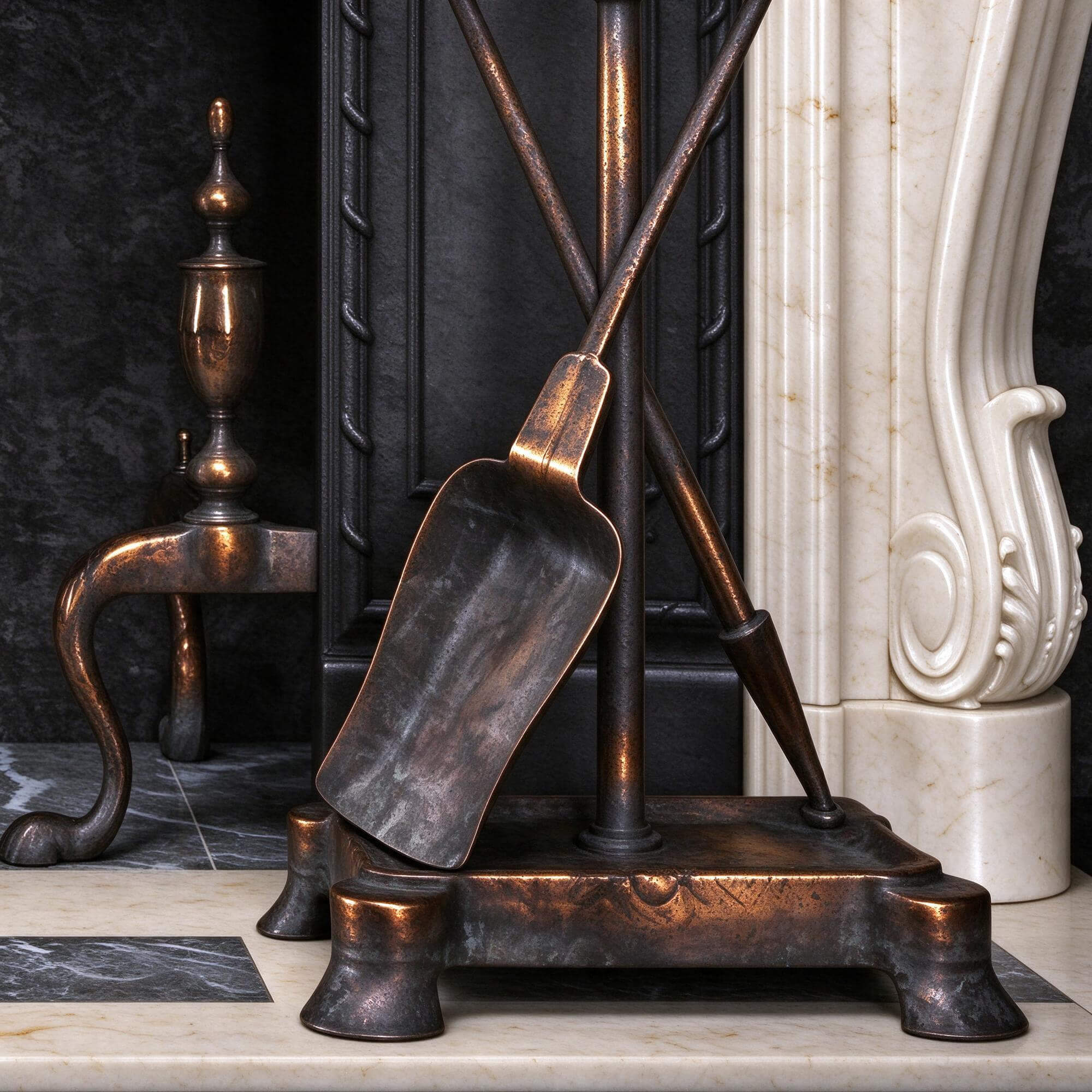 Luxury Rococo Marble Fireplace Mantel with Bronze Fireplace 3D Model