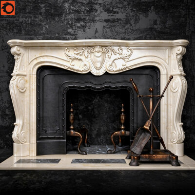 Luxury Rococo Marble Fireplace Mantel with Bronze Fireplace
