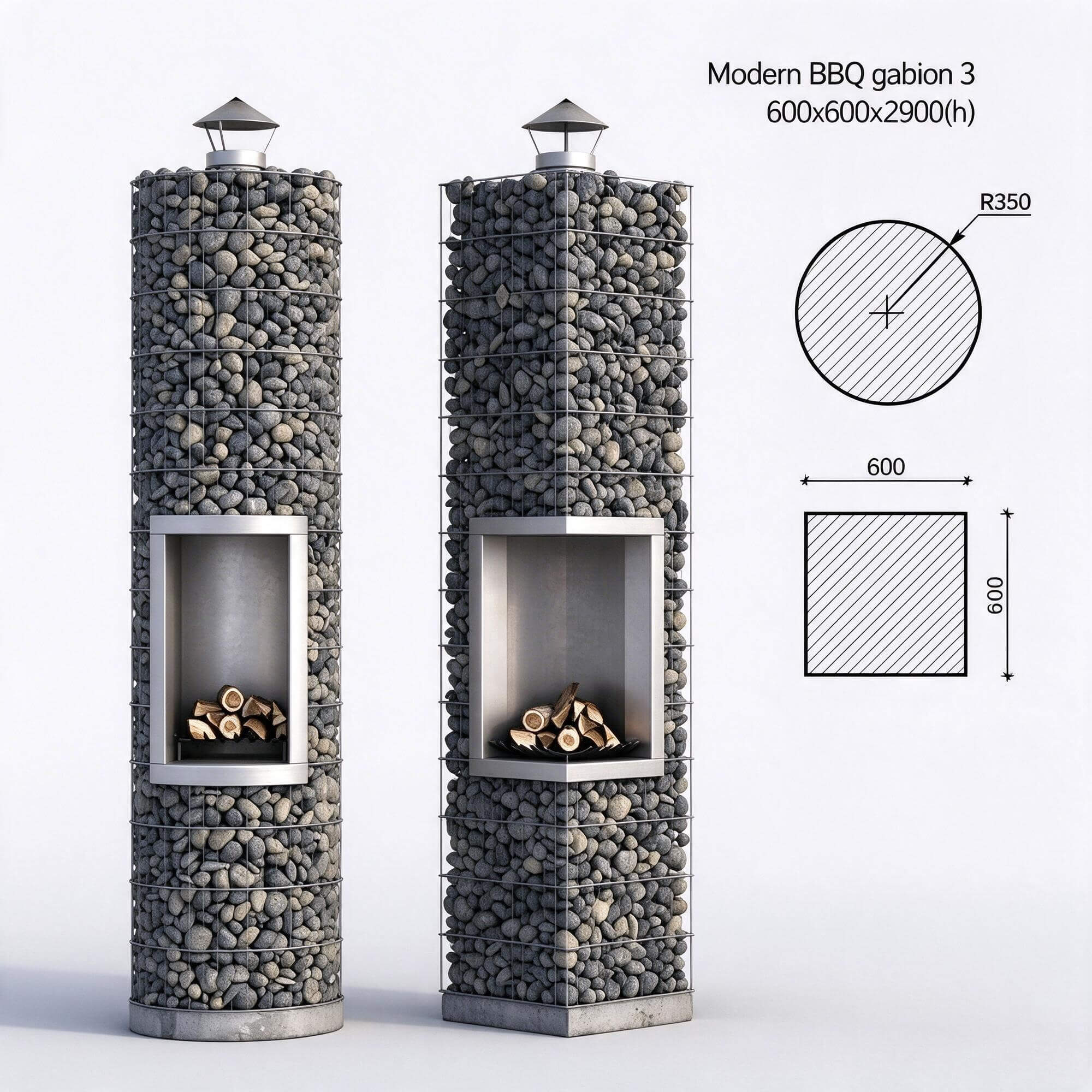 Modern BBQ Gabion Fireplace 3 Two Versions 3D Model 3D Model